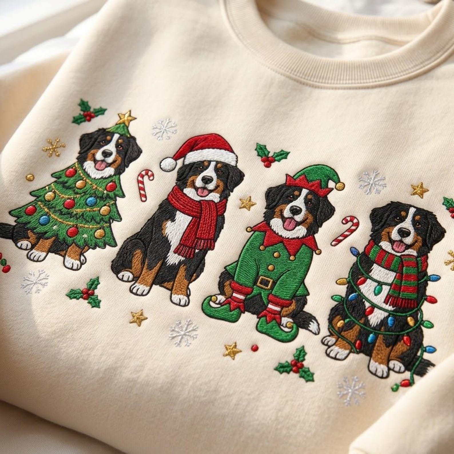 Christmas Bernese Mountain Dog Embroidered Sweatshirt, Cute Holiday Dog Crewneck, Festive Santa Elf Pet Lover Gift 1