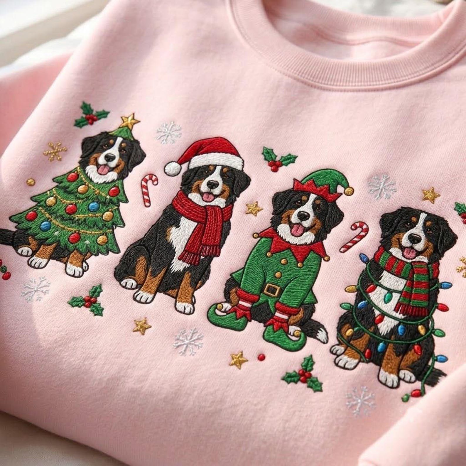 Christmas Bernese Mountain Dog Embroidered Sweatshirt, Cute Holiday Dog Crewneck, Festive Santa Elf Pet Lover Gift 3