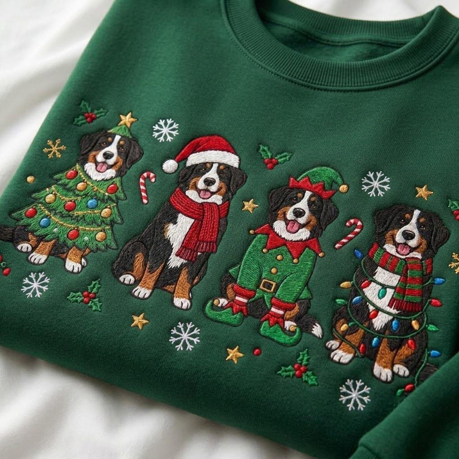 Christmas Bernese Mountain Dog Embroidered Sweatshirt, Cute Holiday Dog Crewneck, Festive Santa Elf Pet Lover Gift 2