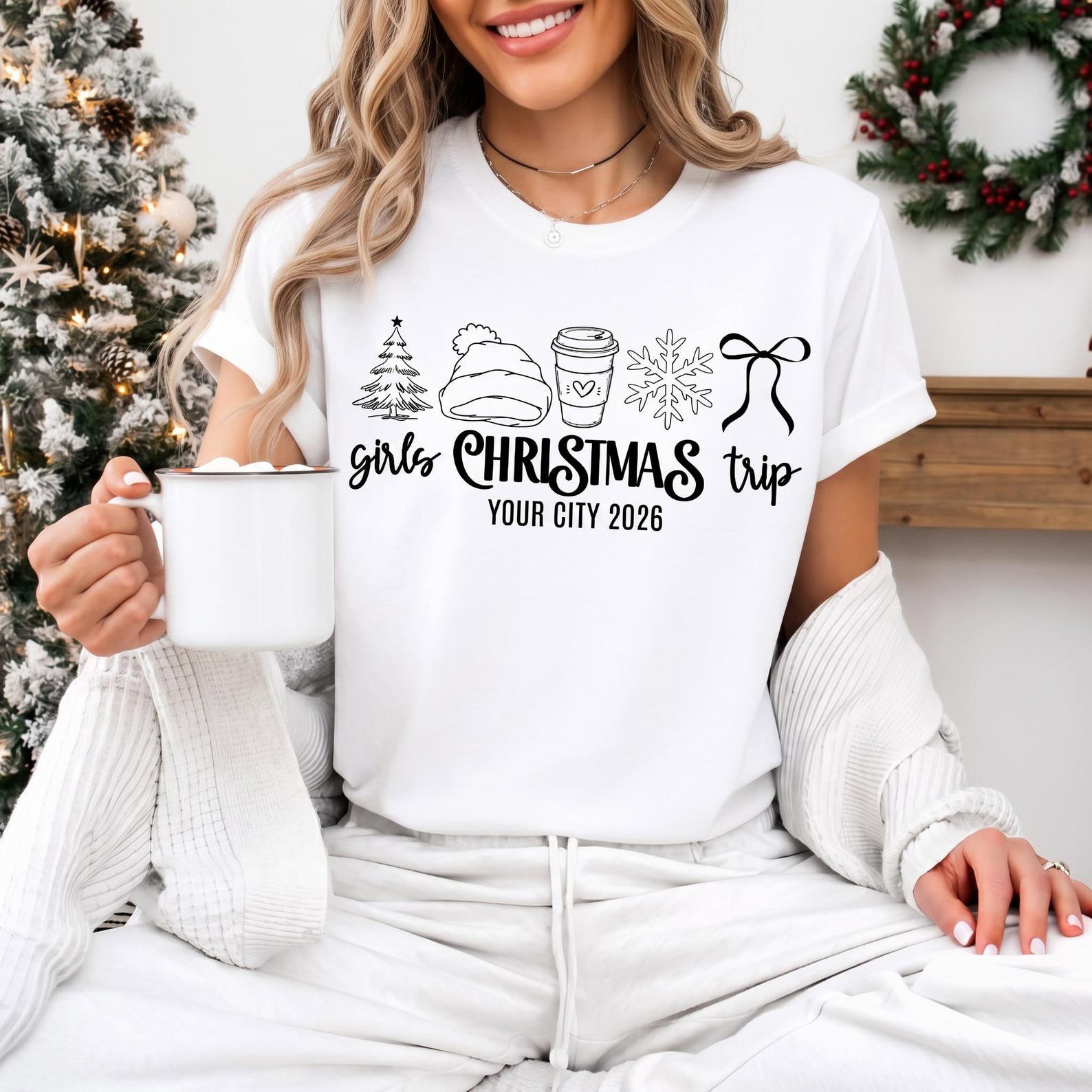 Custom Girls Christmas Trip Shirt, Holiday Vacation Squad Outfit, Matching Destination Xmas Sweatshirt 1
