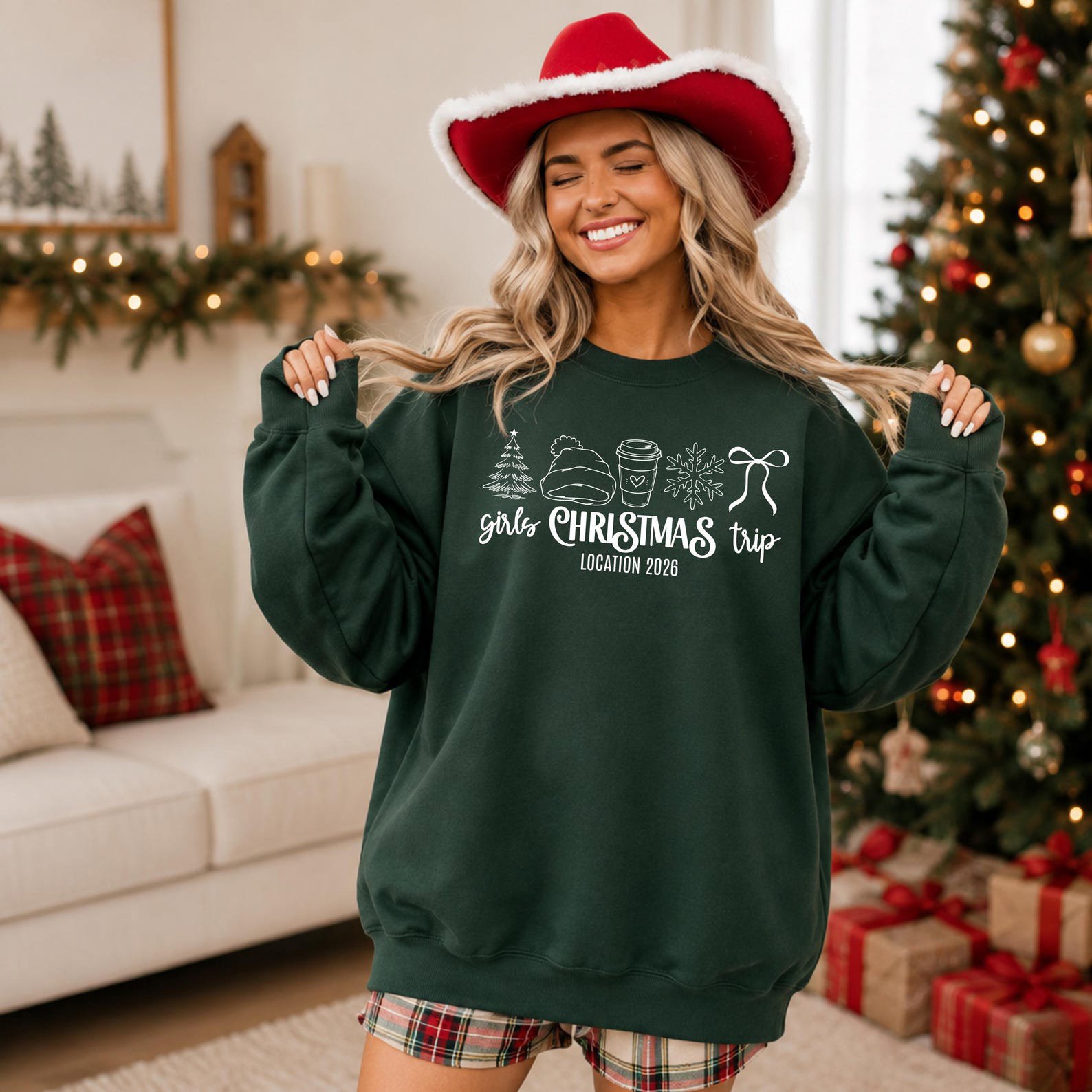 Custom Girls Christmas Trip Shirt, Holiday Vacation Squad Outfit, Matching Destination Xmas Sweatshirt 7