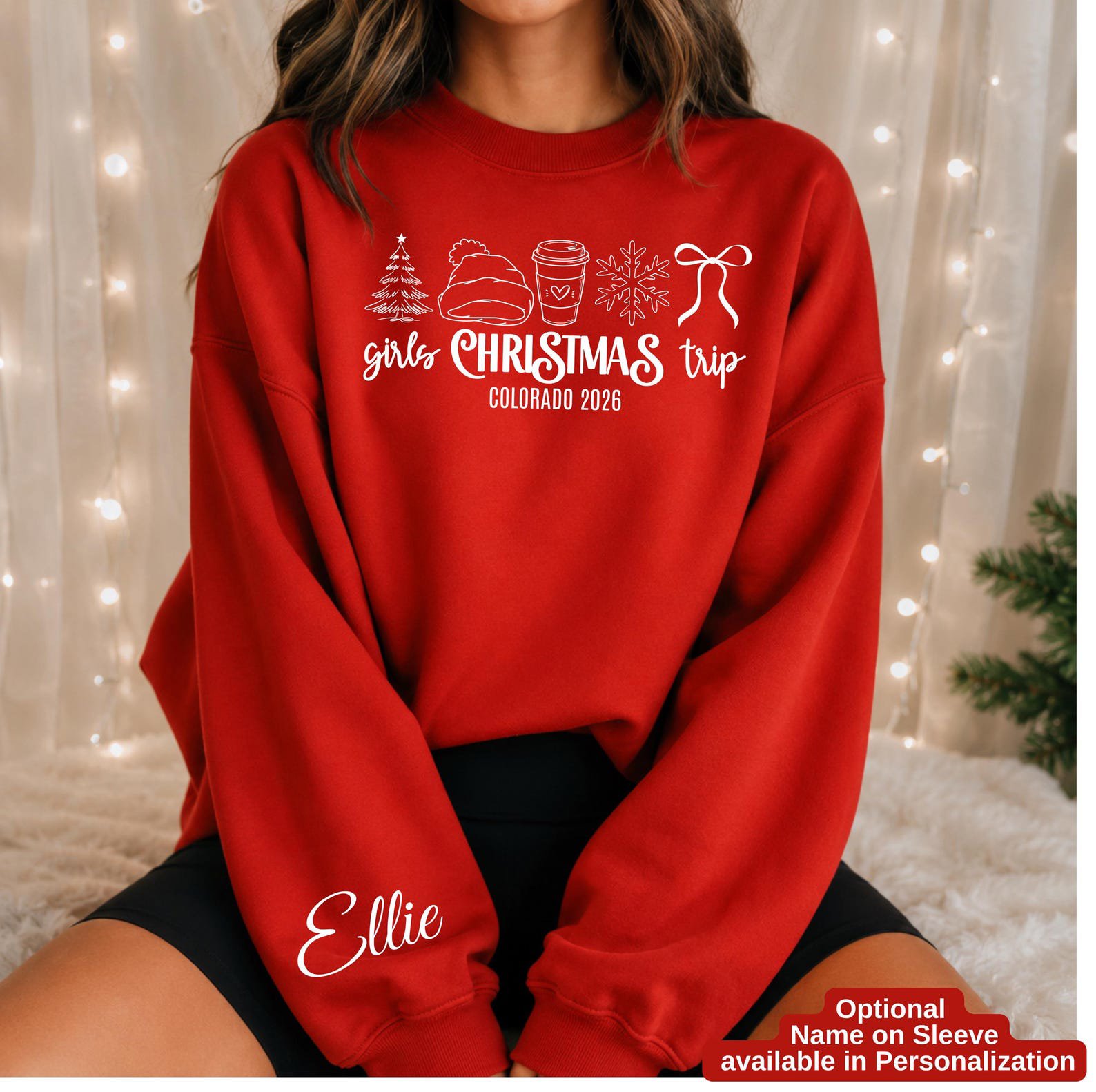 Custom Girls Christmas Trip Shirt, Holiday Vacation Squad Outfit, Matching Destination Xmas Sweatshirt 8