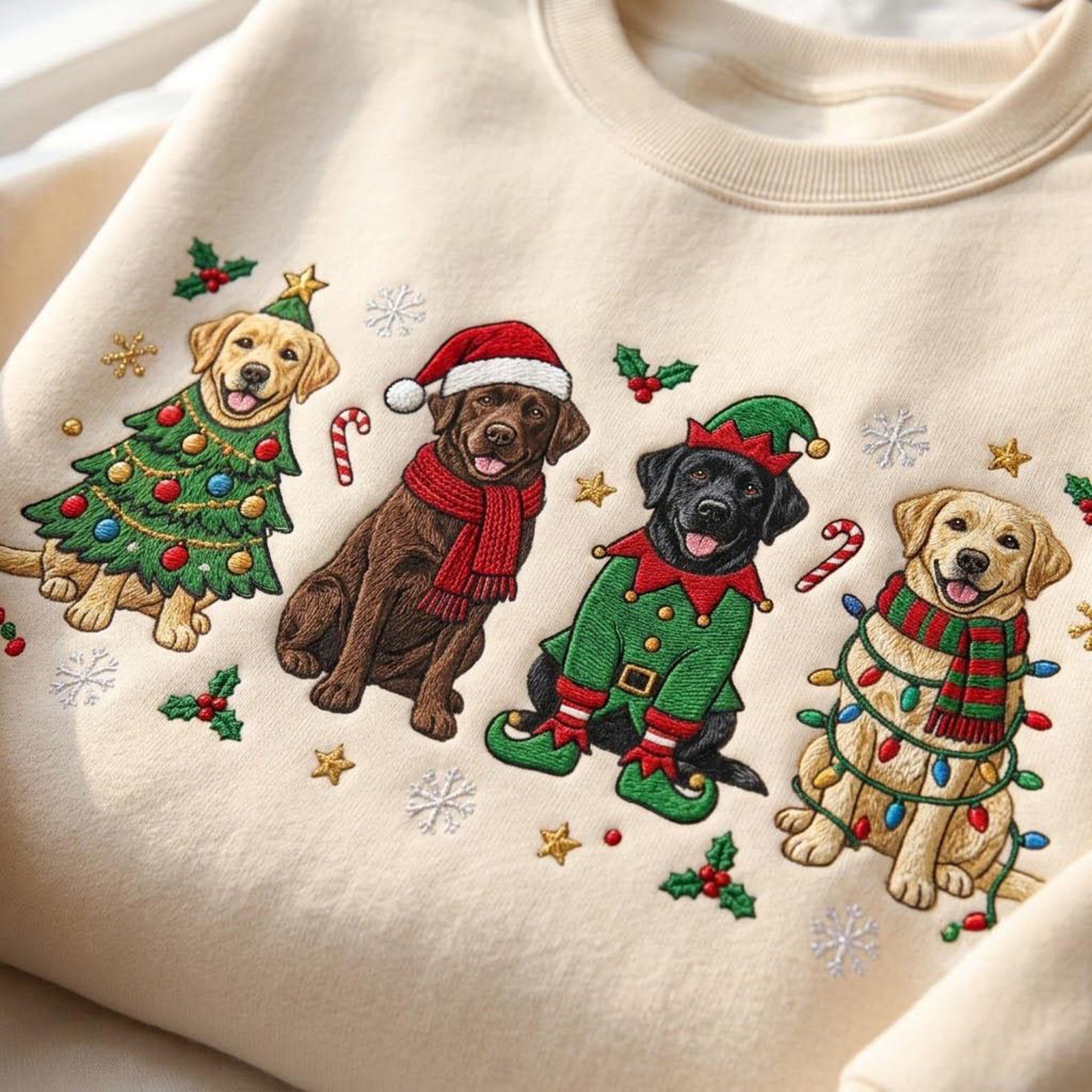 Labrador Christmas Embroidered Sweatshirt, Funny Holiday Dogs Crewneck, Festive Dog Lover Christmas Gift 3