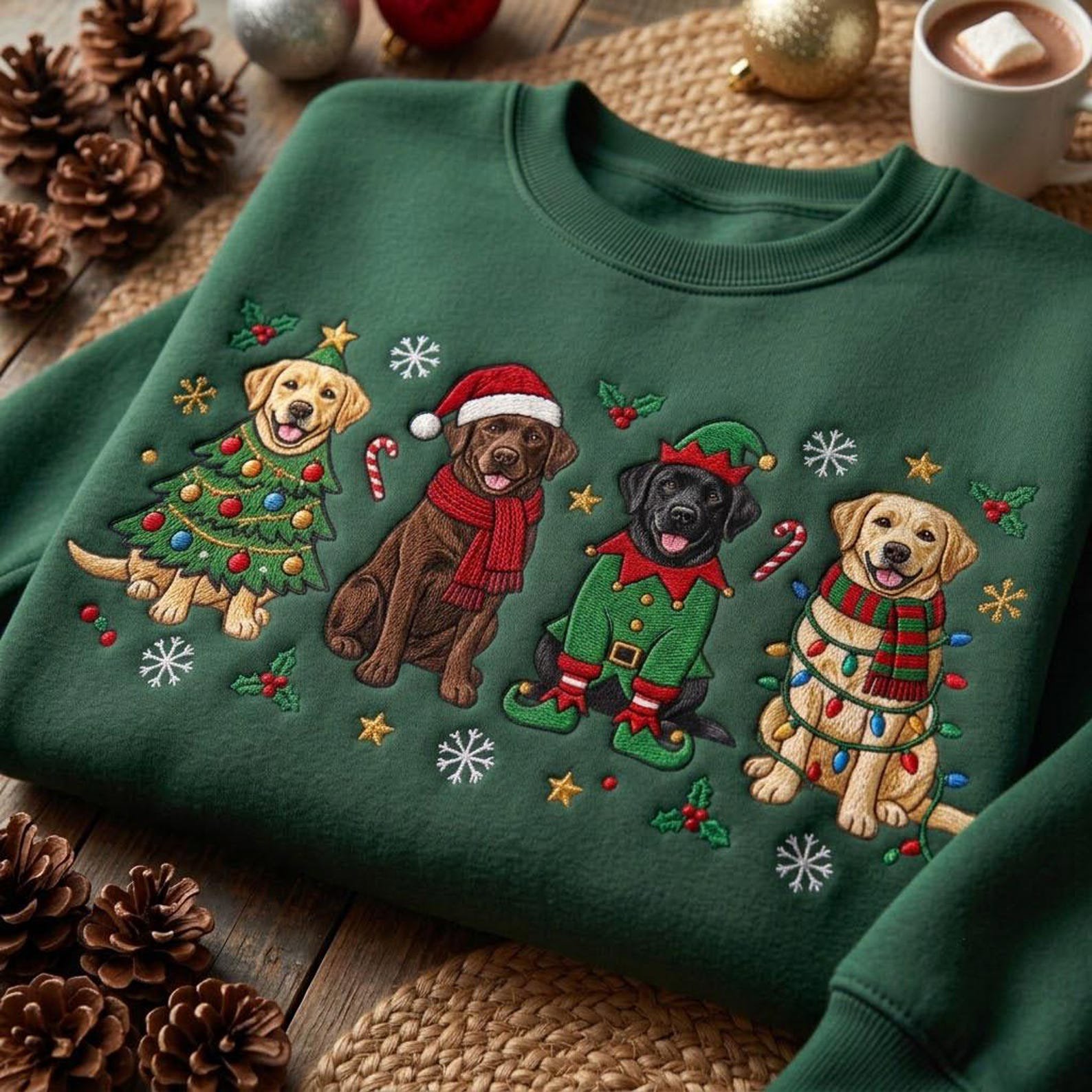 Labrador Christmas Embroidered Sweatshirt, Funny Holiday Dogs Crewneck, Festive Dog Lover Christmas Gift 2