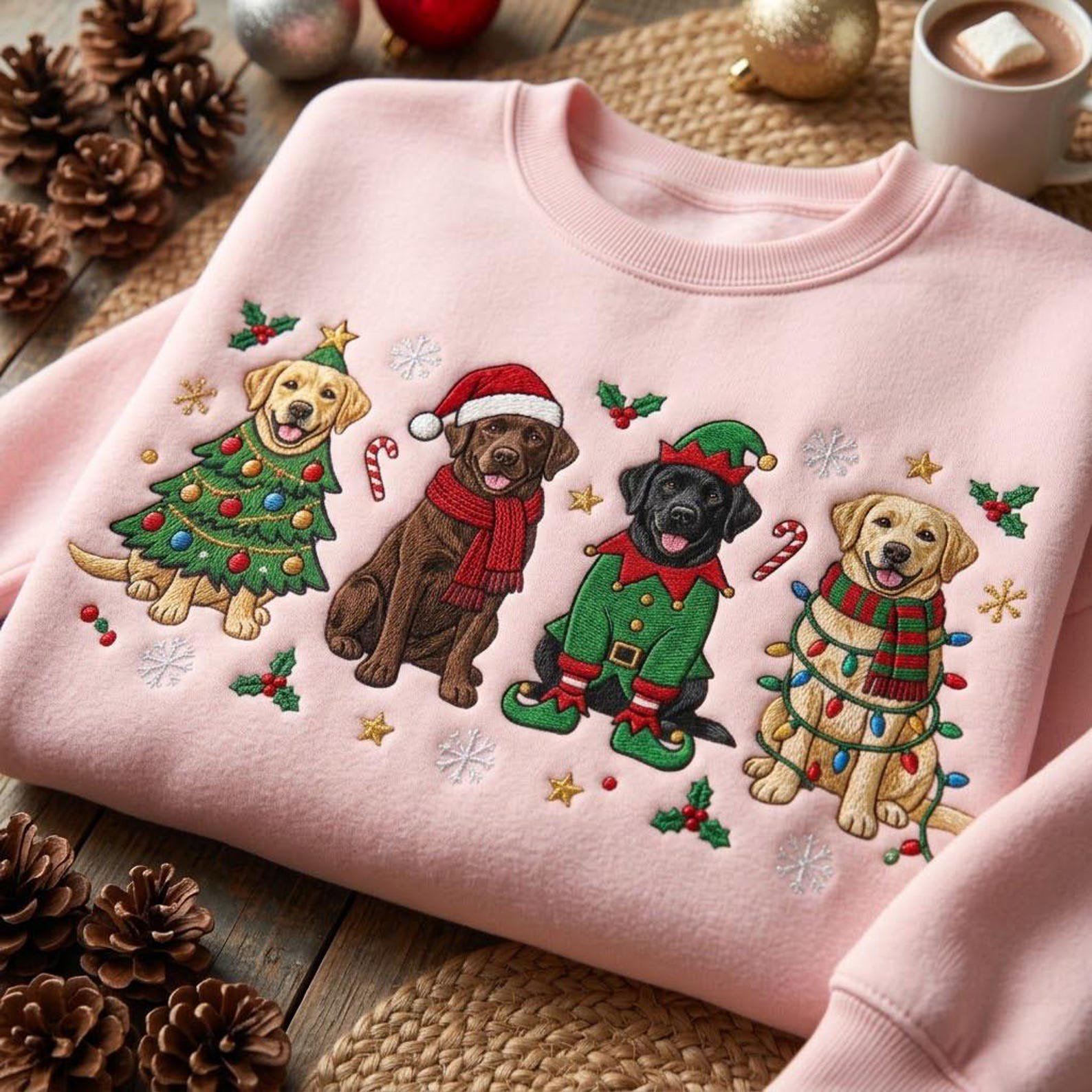 Labrador Christmas Embroidered Sweatshirt, Funny Holiday Dogs Crewneck, Festive Dog Lover Christmas Gift 1