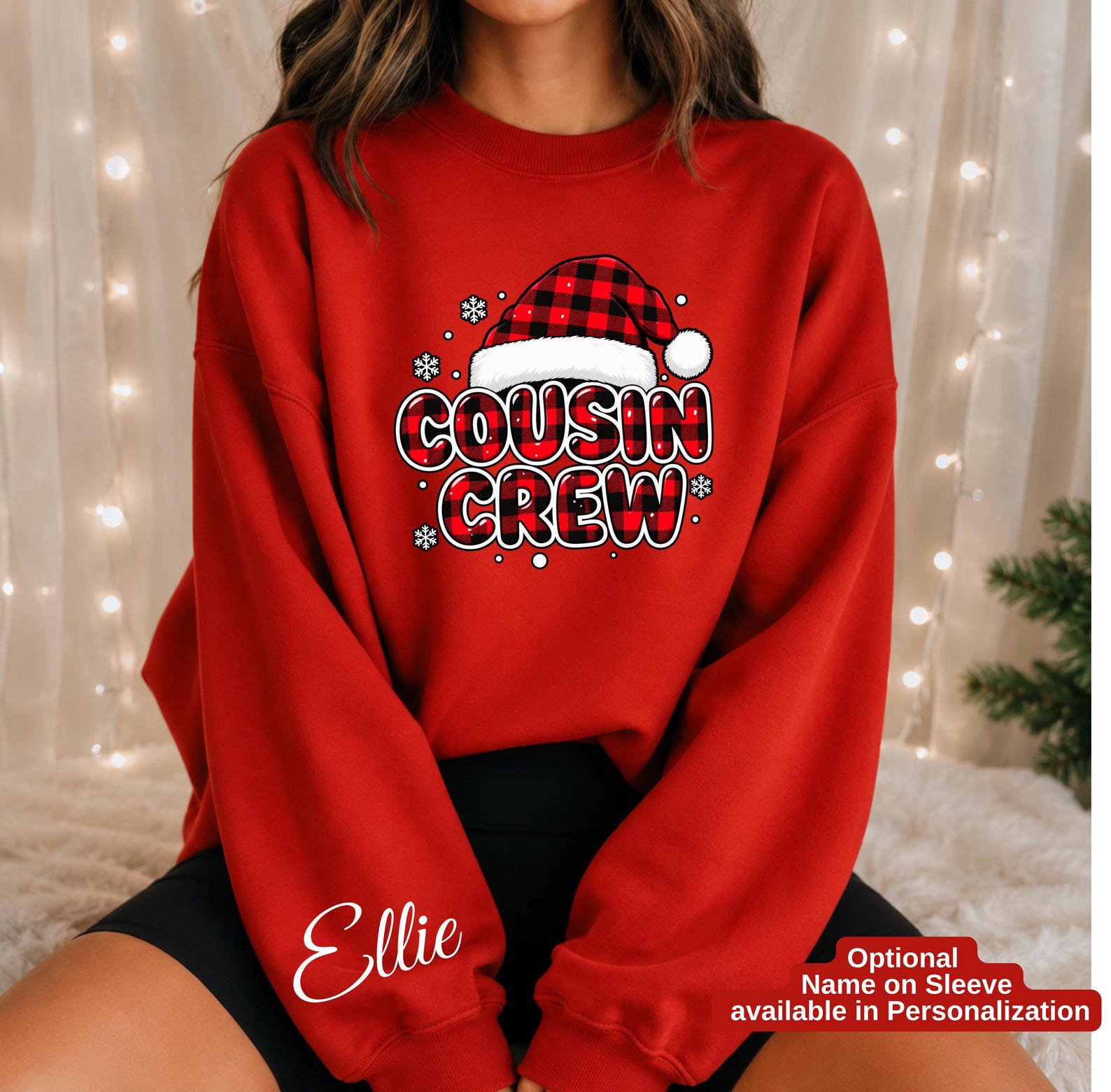 Cousin Crew Christmas Shirt, Matching Kids Santa Hat Outfit, Buffalo Plaid Holiday Tee 8