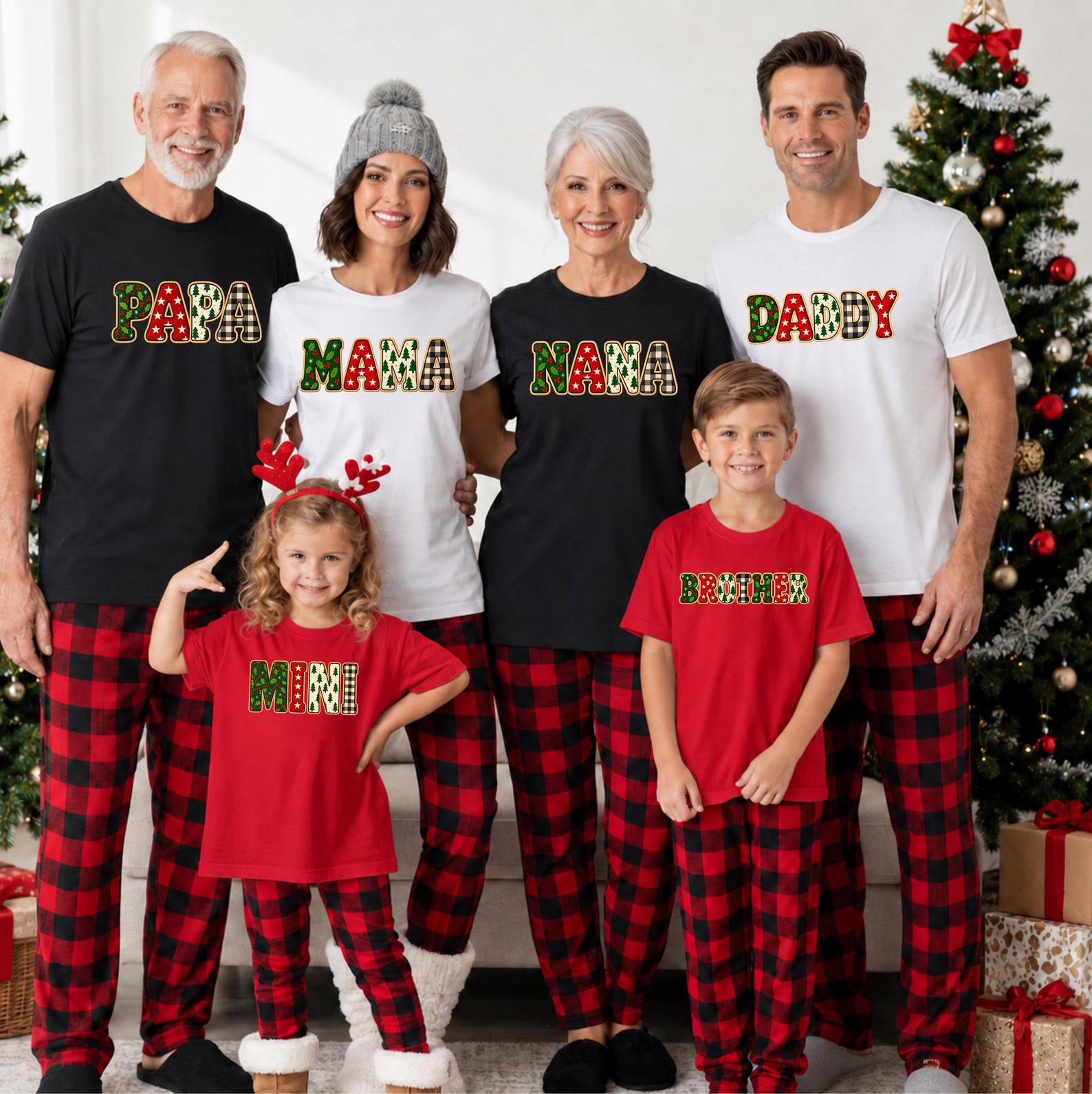 Custom Christmas Family Matching Shirt, Plaid Xmas Group SweatShirt, Mama Mimi Mini Daddy Group Holiday Outfit 2