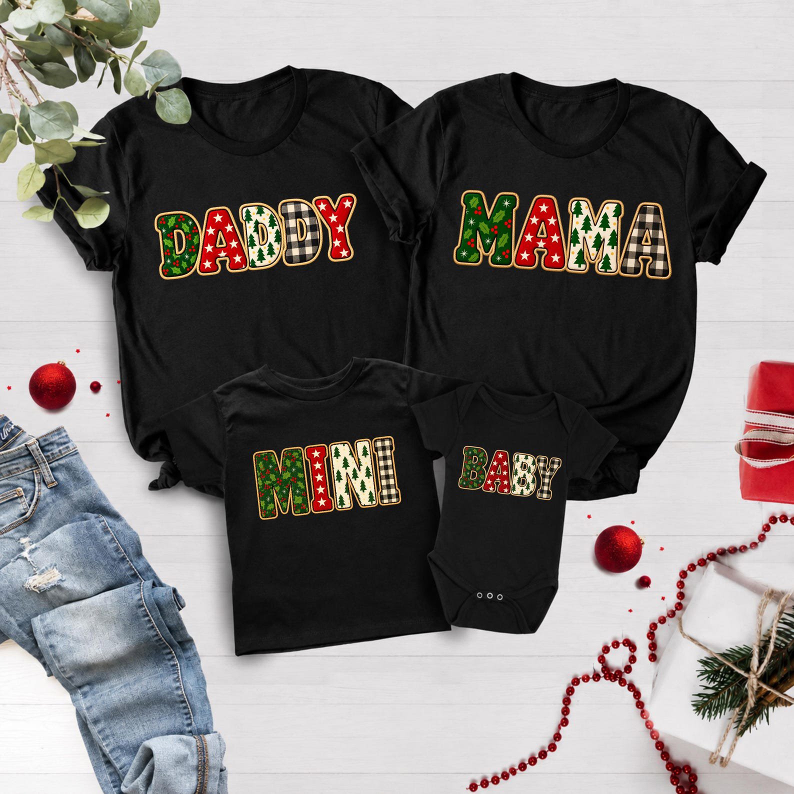 Custom Christmas Family Matching Shirt, Plaid Xmas Group SweatShirt, Mama Mimi Mini Daddy Group Holiday Outfit 10