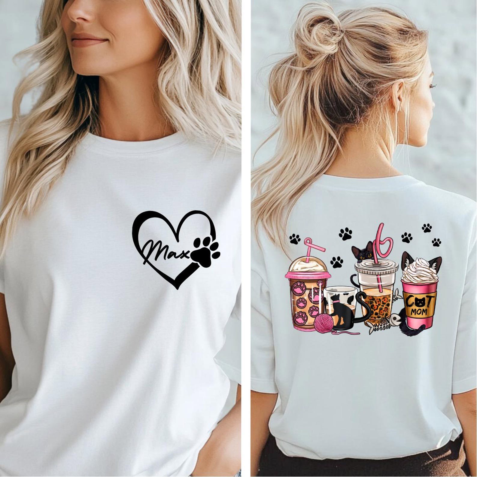 Custom Cat Mom Sweatshirt, Coffee Lover Cat Mom Shirt, Personalized Front Name Back Design, Cute Pet Lover Gift for Her, Cozy Cat Mama Top 3