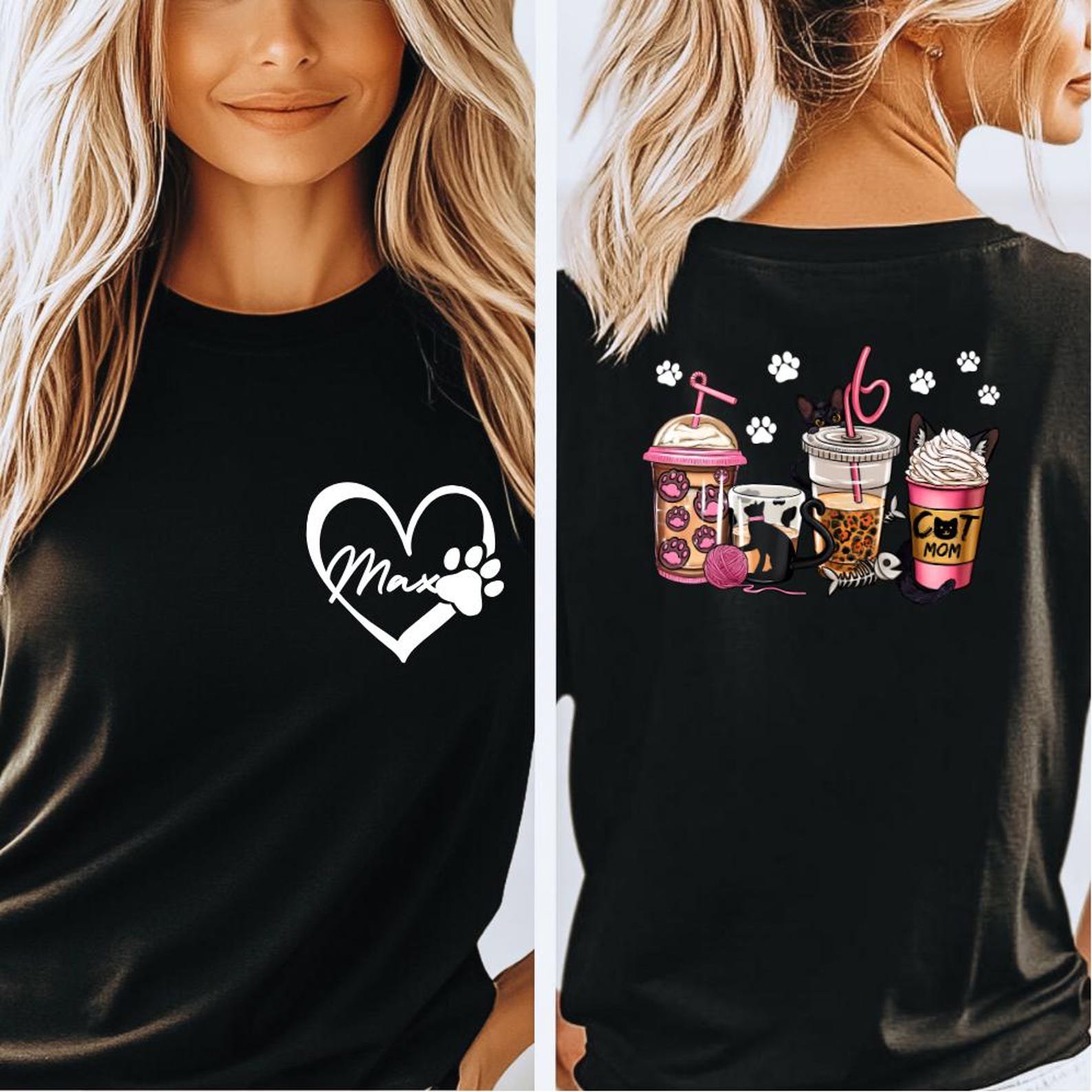 Custom Cat Mom Sweatshirt, Coffee Lover Cat Mom Shirt, Personalized Front Name Back Design, Cute Pet Lover Gift for Her, Cozy Cat Mama Top 7