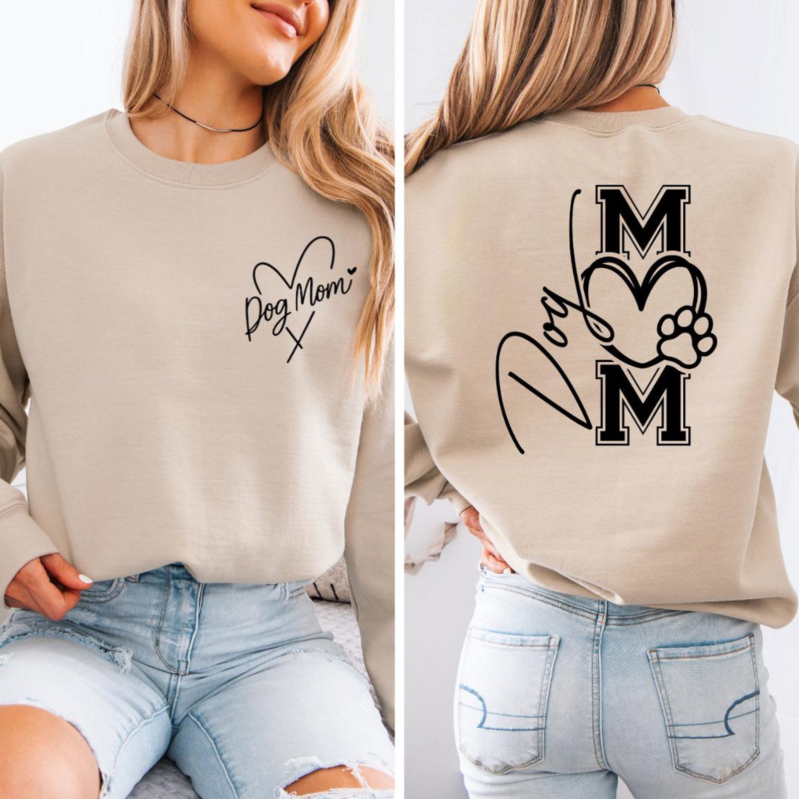 Dog Mom Hoodie, Dog Mom Shirt with Heart, Front and Back Design Tee, Dog Lover Sweatshirt, Dog Mama Valentine Gift, Cozy Puppy Lover Top 2