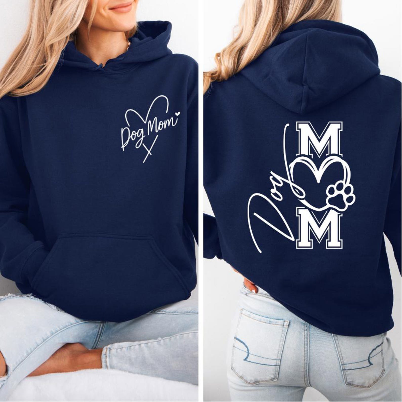 Dog Mom Hoodie, Dog Mom Shirt with Heart, Front and Back Design Tee, Dog Lover Sweatshirt, Dog Mama Valentine Gift, Cozy Puppy Lover Top 3