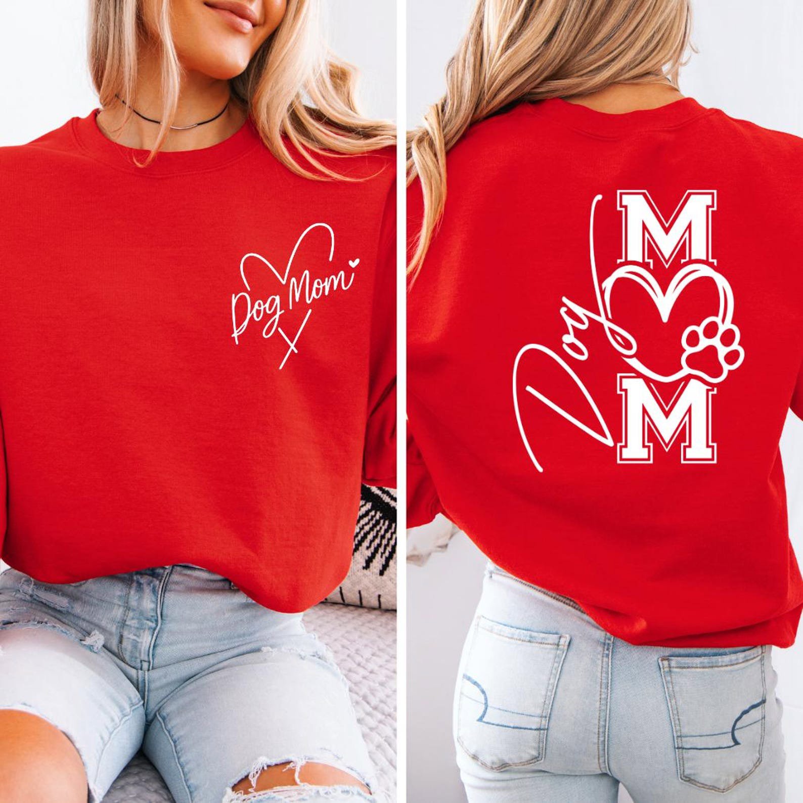 Dog Mom Hoodie, Dog Mom Shirt with Heart, Front and Back Design Tee, Dog Lover Sweatshirt, Dog Mama Valentine Gift, Cozy Puppy Lover Top 5