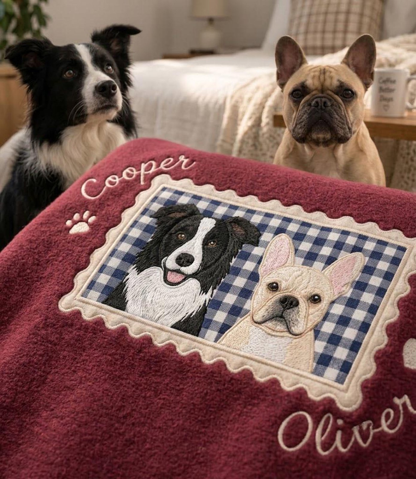 Custom Pet Applique Mock Neck Sweatshirt, Personalized Dog Portrait Sweater, Gingham Pet Photo Shirt, Pet Lover Gift 3