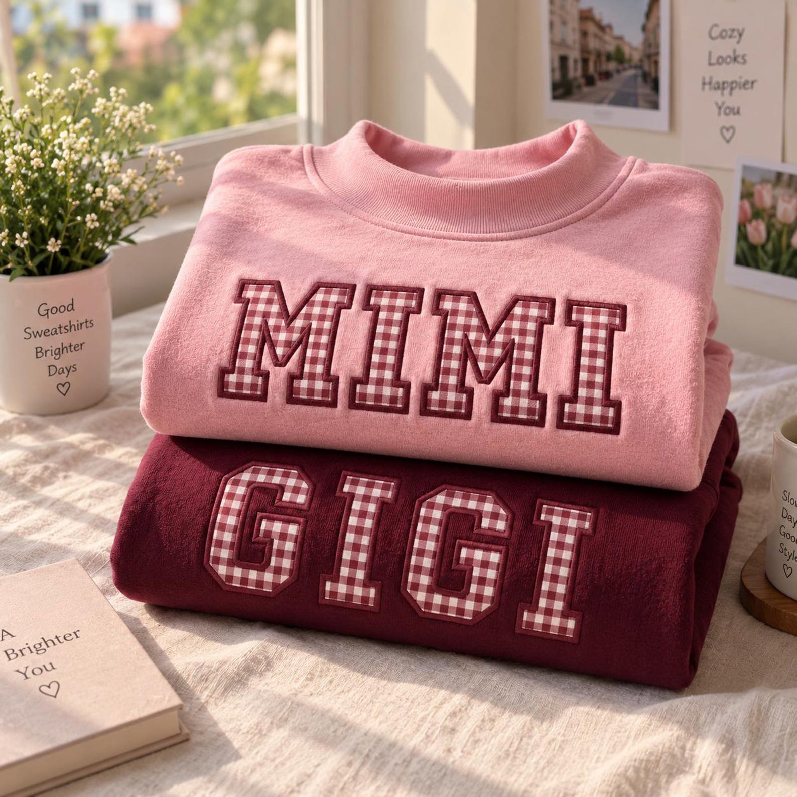 Gigi Mimi Applique Mock Neck Sweatshirt, Gingham Grandma Sweater, Cute Grandmother Shirt, Nana Gift for Grandma 1