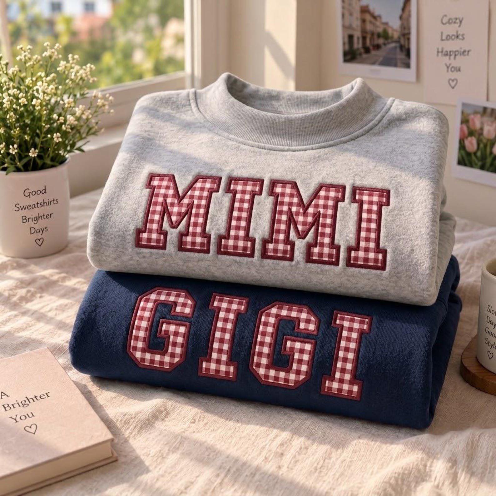Gigi Mimi Applique Mock Neck Sweatshirt, Gingham Grandma Sweater, Cute Grandmother Shirt, Nana Gift for Grandma 2