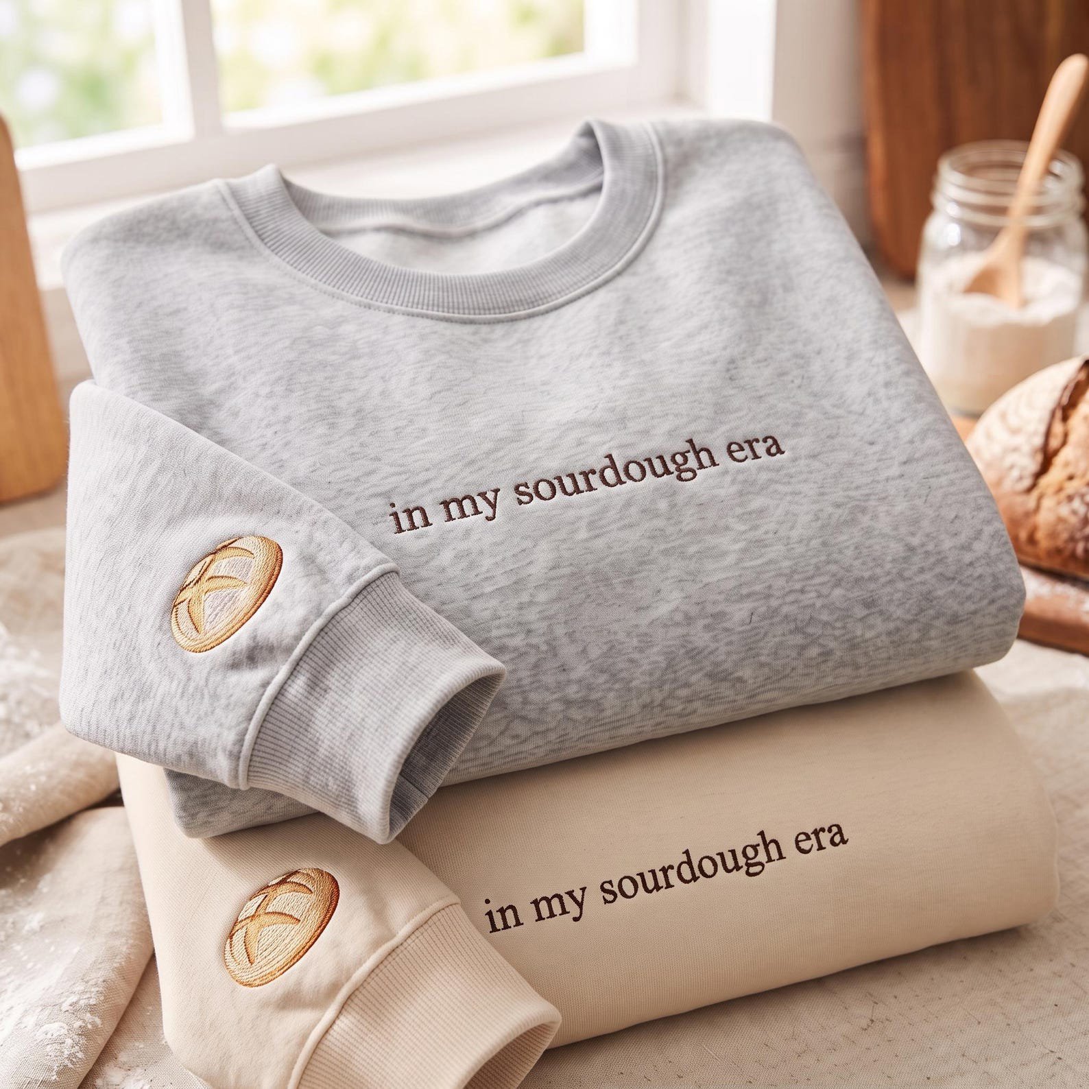 In My Sourdough Era Sweatshirt, Embroidered Bread Lover Shirt, Minimal Baker Sweater, Sourdough Baking Gift 3