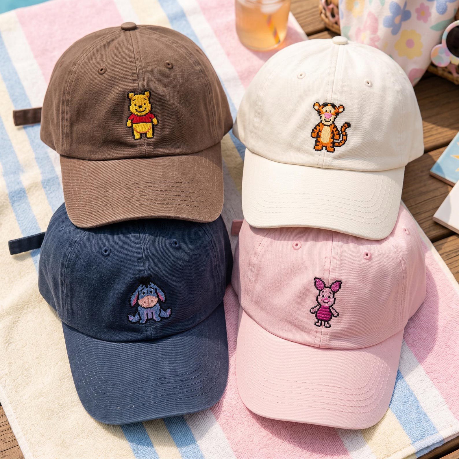 Embroidered Pooh Friends Washed Hat, Theme Park Gift, Tigger Eeyore Piglet Dad Cap, Cute Cartoon Character Hat, Retro Pixel Dad Cap 2