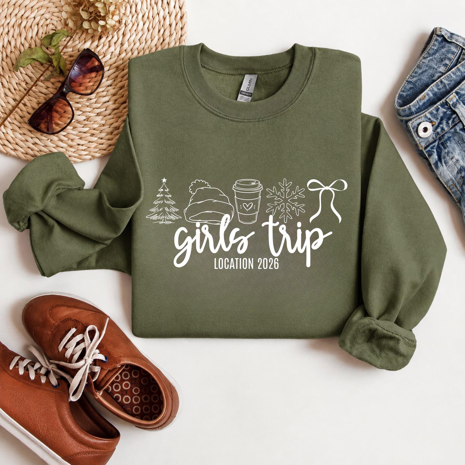 Custom Winter Girls Trip Sweatshirt, Christmas Cabin Vacation Outfit, Matching Weekend Holiday Tee 6