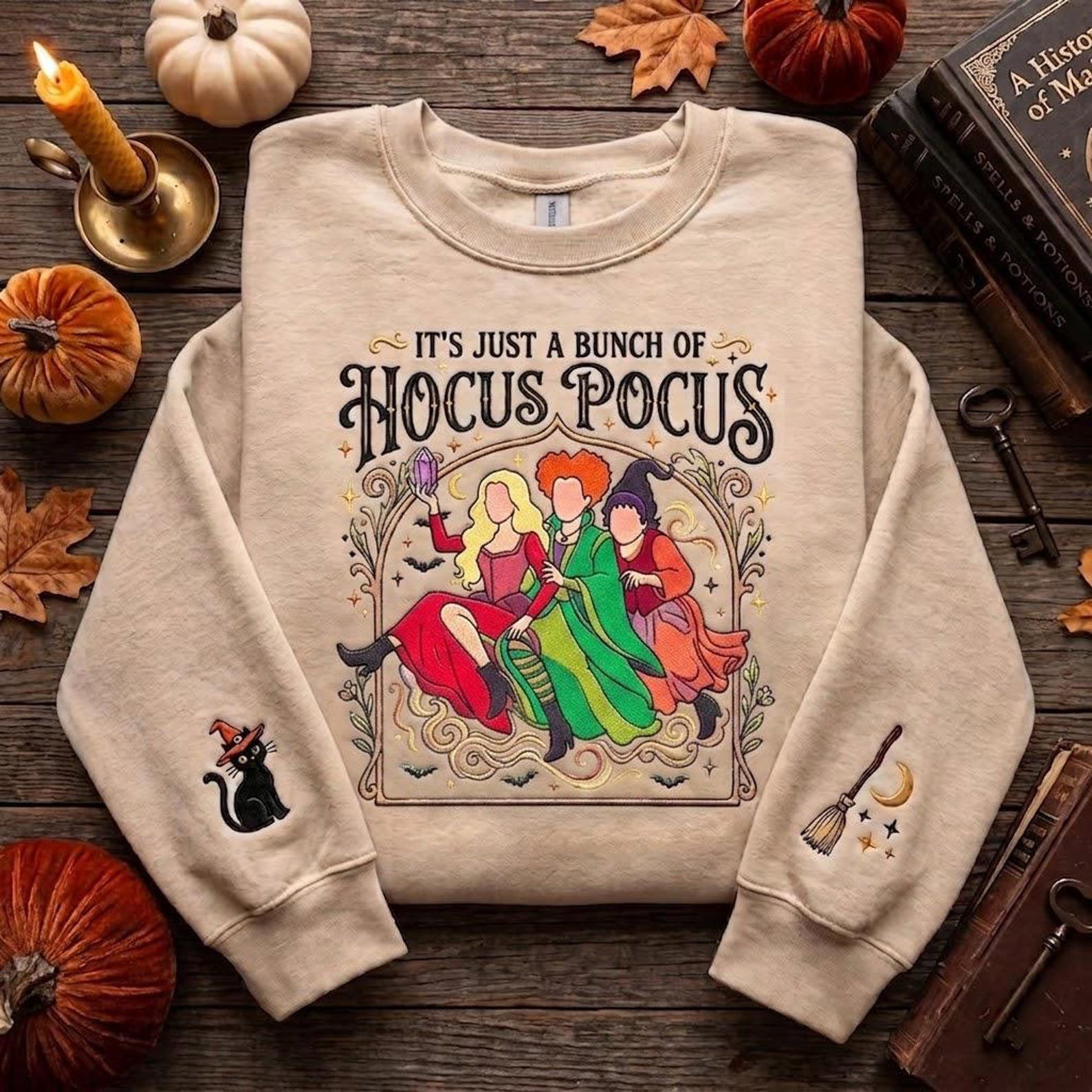 Embroidered Hocus Pocus Sweatshirt, Spooky Season Pullover, Vintage Halloween Sanderson Sisters Sweatshirt, Witch Halloween Movie Shirt 2