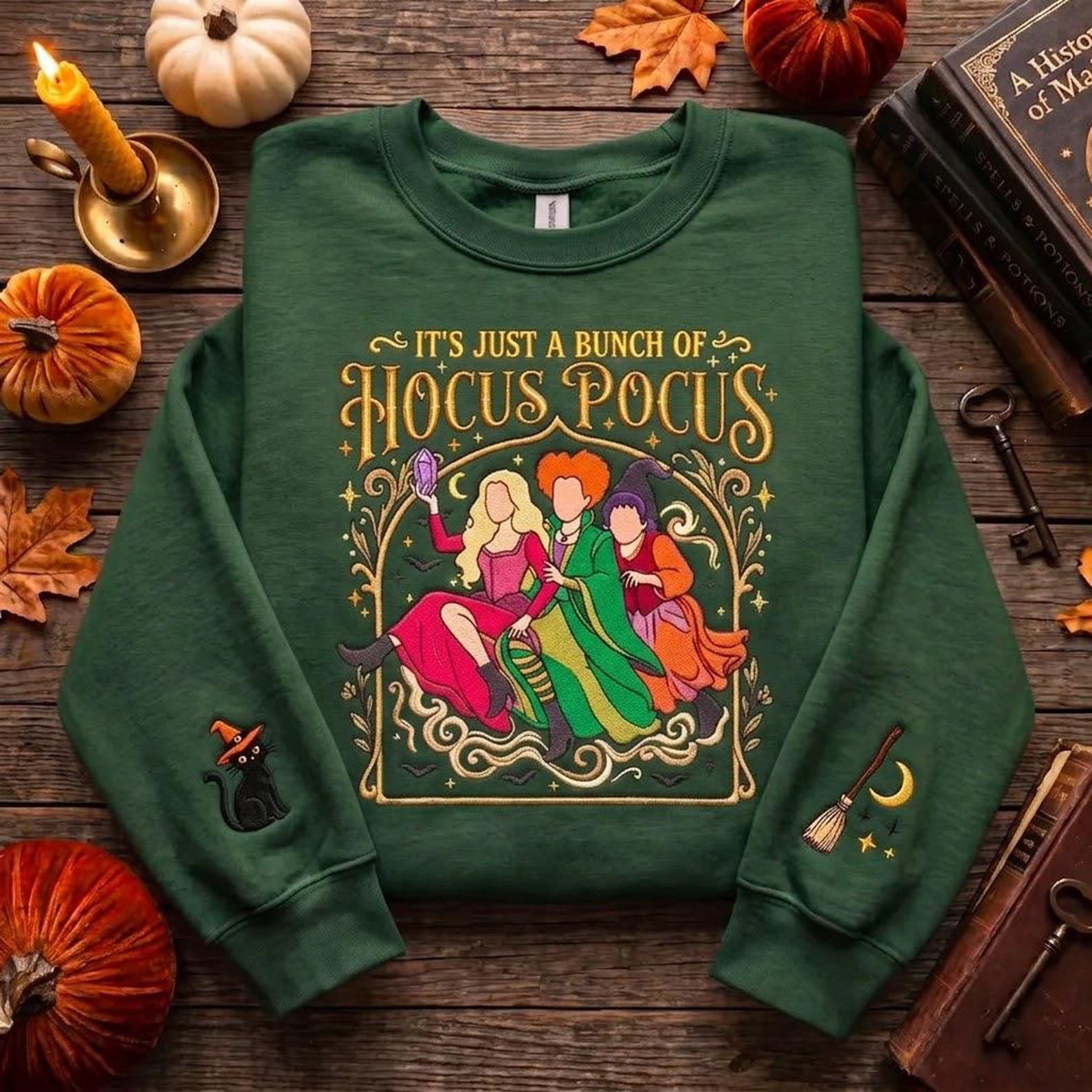 Embroidered Hocus Pocus Sweatshirt, Spooky Season Pullover, Vintage Halloween Sanderson Sisters Sweatshirt, Witch Halloween Movie Shirt 1
