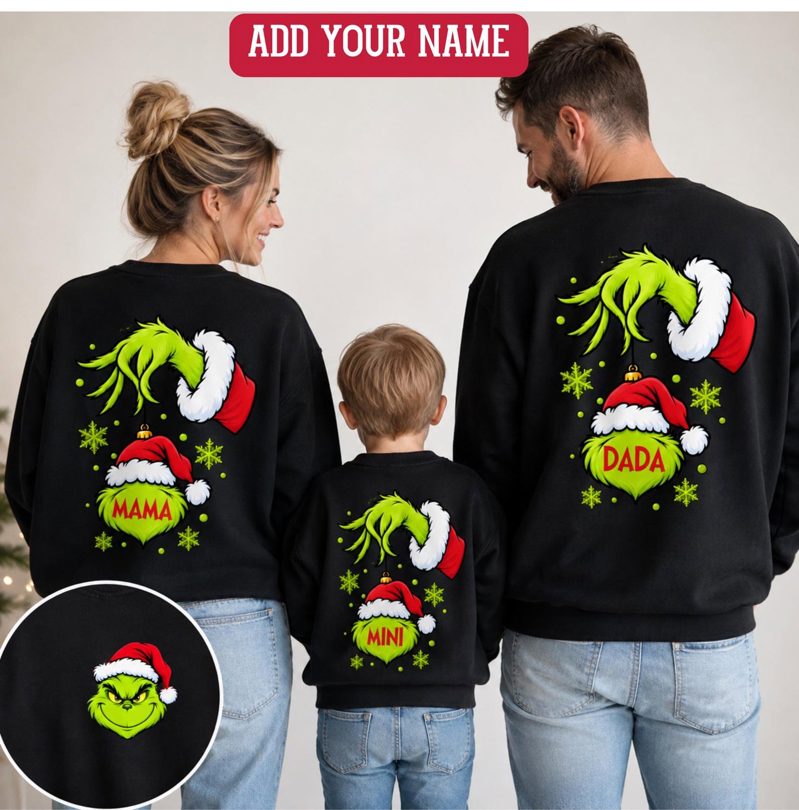 Custom Christmas Monster Sweatshirt, Matching Family Xmas Outfit, Mama Dada Mini Holiday Tee 1