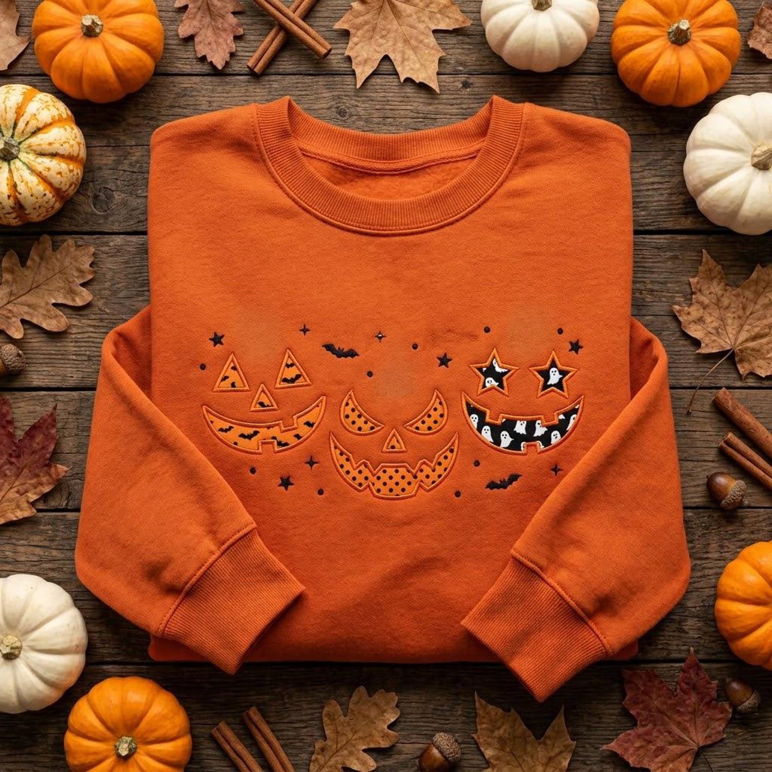ack O Lantern Halloween Sweatshirt, Embroidered Pumpkin Face Shirt, Spooky Ghost Pumpkin Sweater, Cute Halloween Gift 3