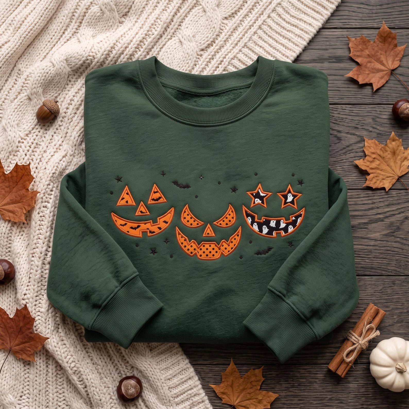 ack O Lantern Halloween Sweatshirt, Embroidered Pumpkin Face Shirt, Spooky Ghost Pumpkin Sweater, Cute Halloween Gift 1