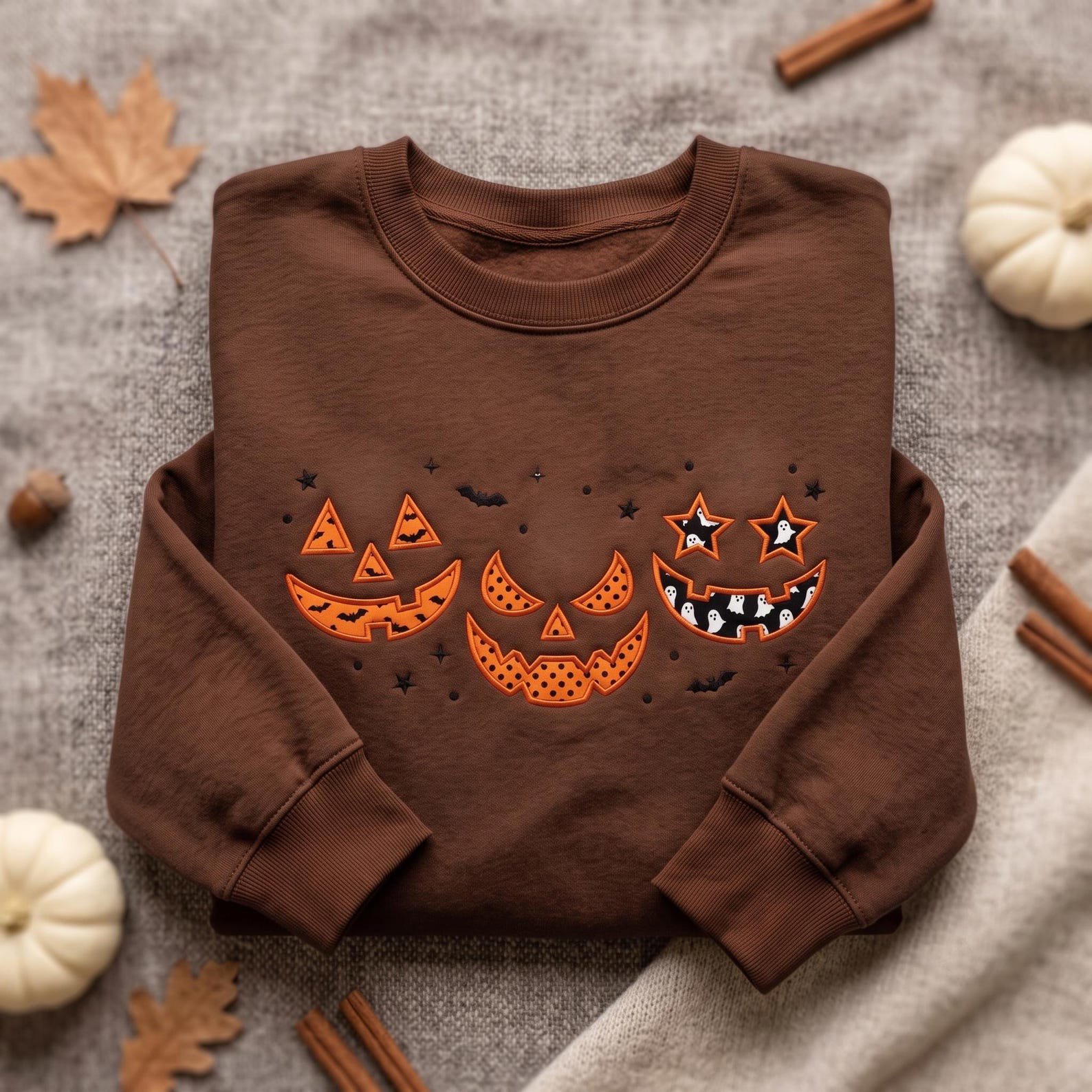 ack O Lantern Halloween Sweatshirt, Embroidered Pumpkin Face Shirt, Spooky Ghost Pumpkin Sweater, Cute Halloween Gift 2