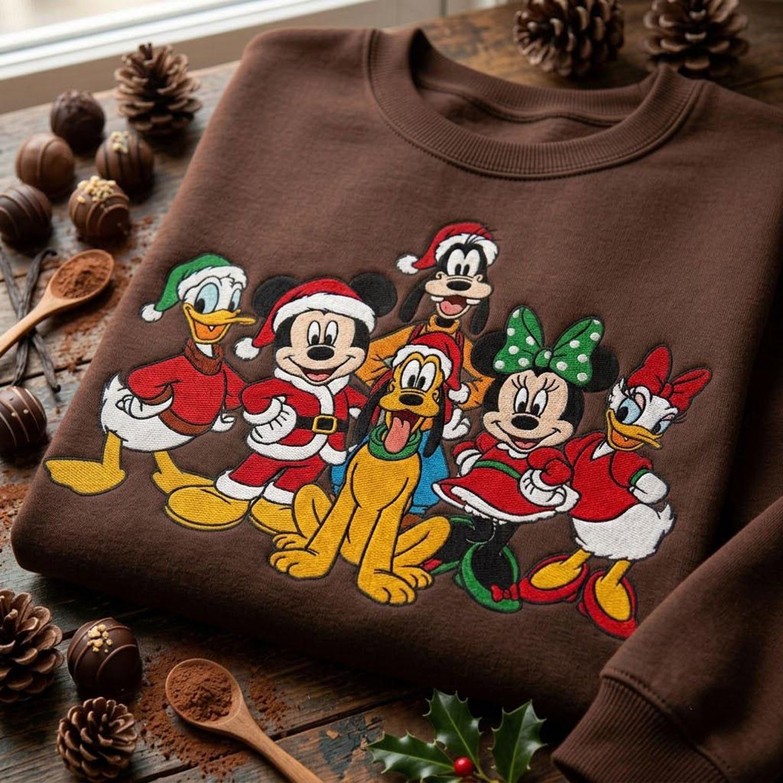 Festive Christmas Character Embroidered Sweatshirt, Holiday Friends Crewneck, Christmas Vacation Group Sweater 1