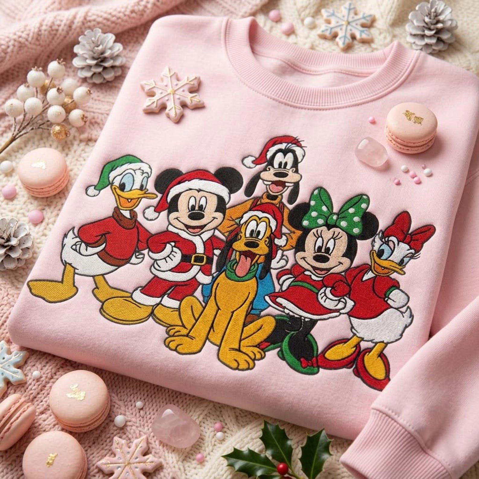 Festive Christmas Character Embroidered Sweatshirt, Holiday Friends Crewneck, Christmas Vacation Group Sweater 3