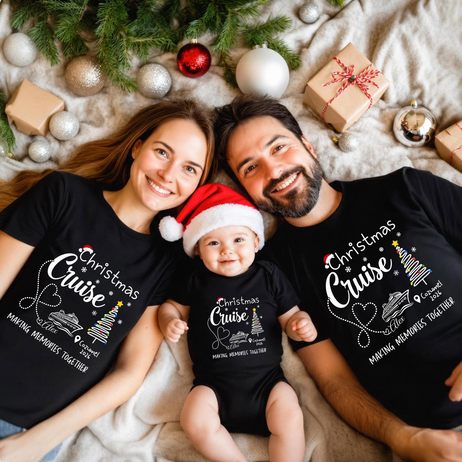 Custom Christmas Cruise Shirt, Personalized Destination Vacation Outfit, Matching Family Trip Holiday Tee 2