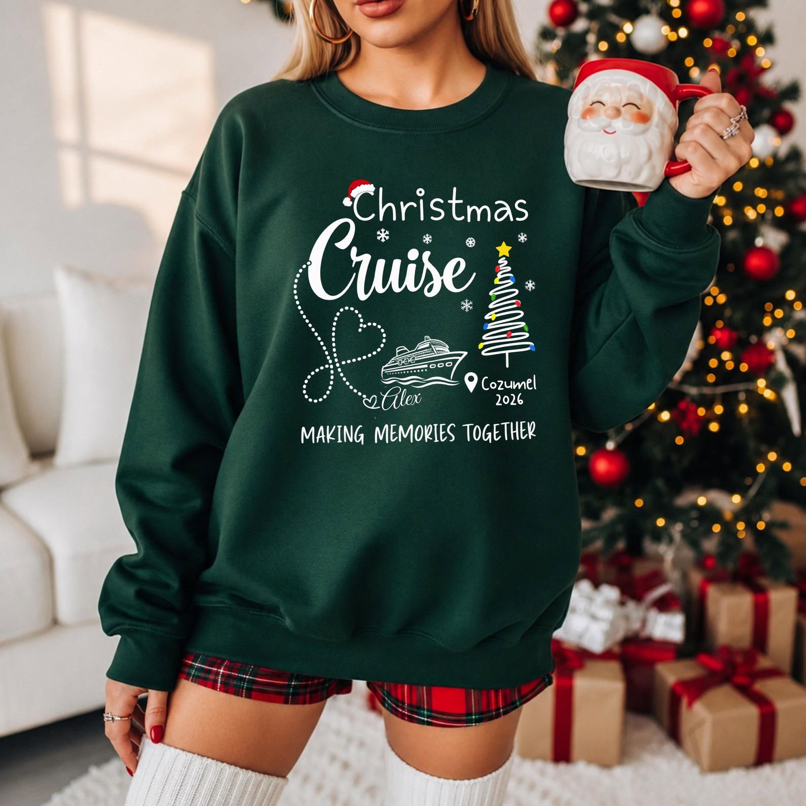 Custom Christmas Cruise Shirt, Personalized Destination Vacation Outfit, Matching Family Trip Holiday Tee 5