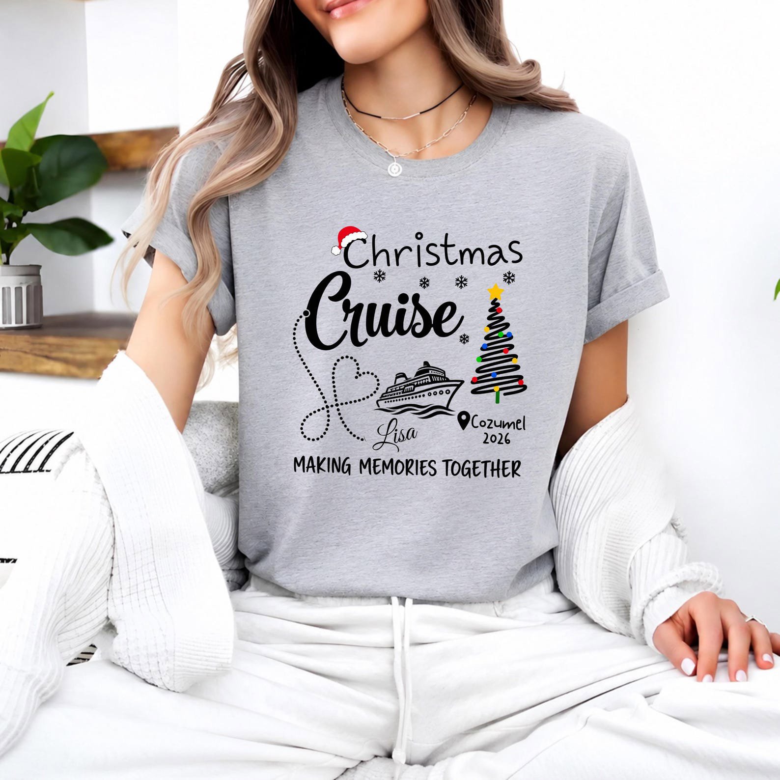 Custom Christmas Cruise Shirt, Personalized Destination Vacation Outfit, Matching Family Trip Holiday Tee 6