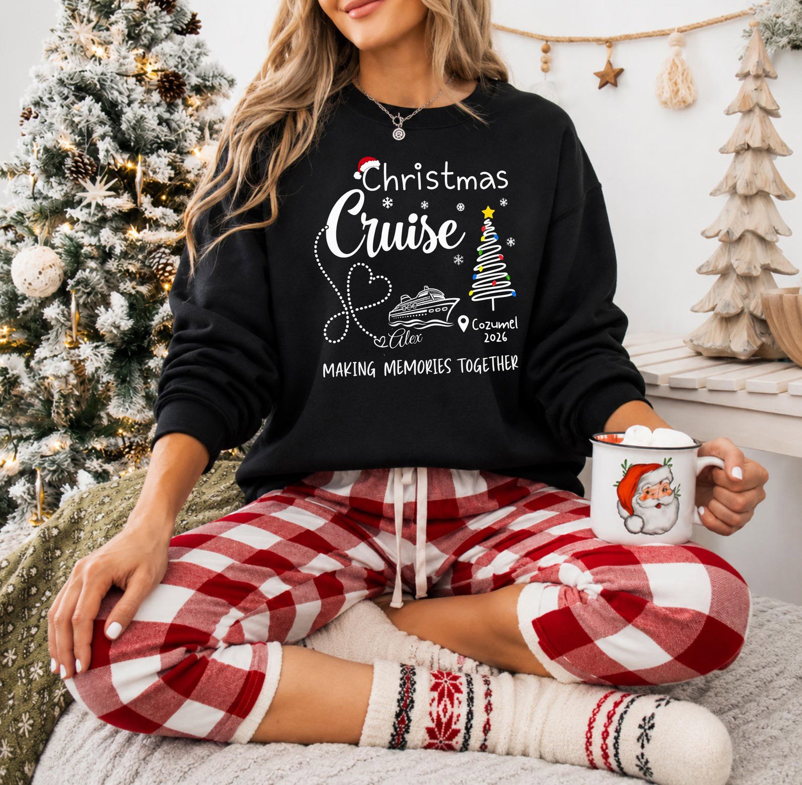 Custom Christmas Cruise Shirt, Personalized Destination Vacation Outfit, Matching Family Trip Holiday Tee 7