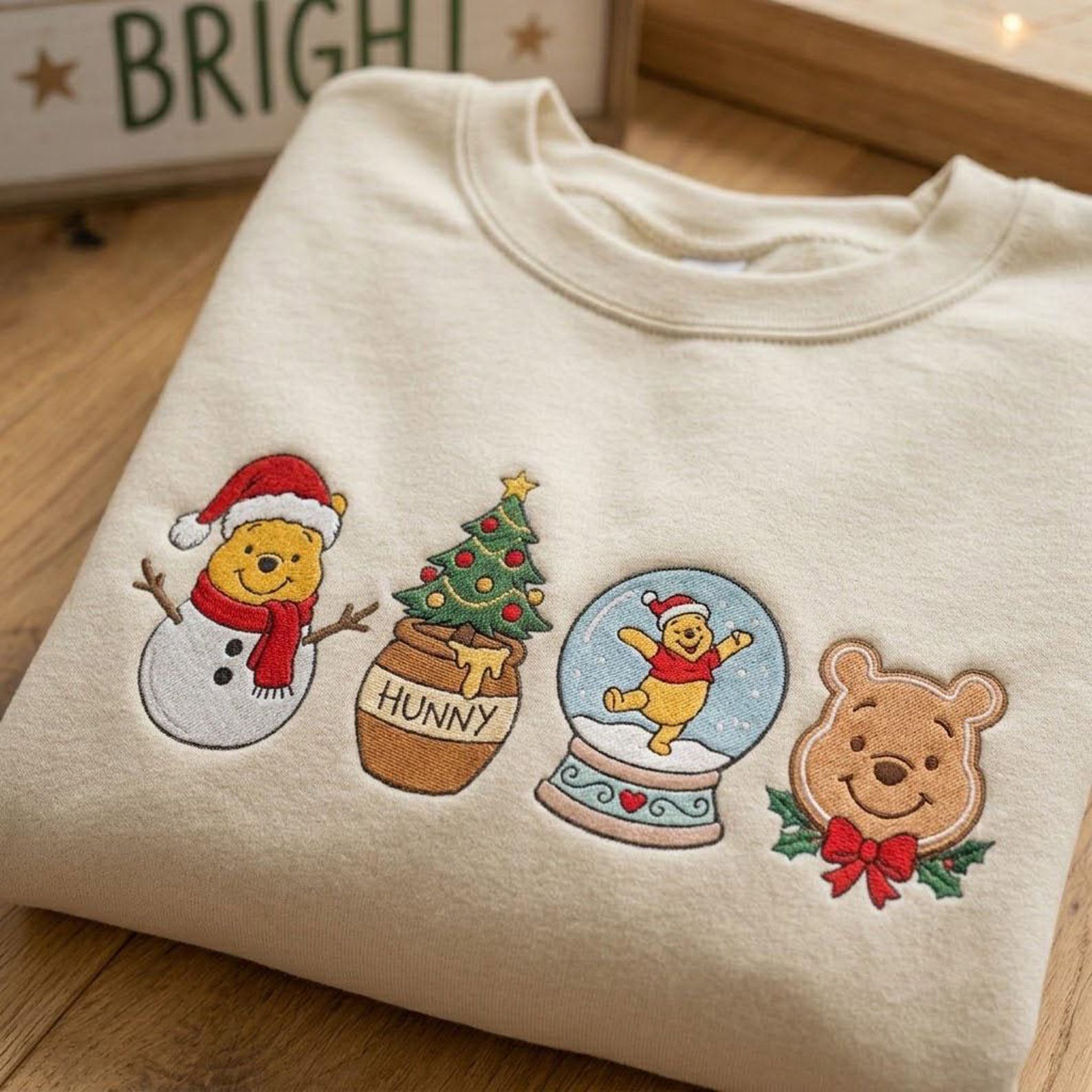 Christmas Bear Embroidered Sweatshirt, Cute Honey Bear Holiday Crewneck, Snow Globe Gingerbread Christmas Character Gift 2