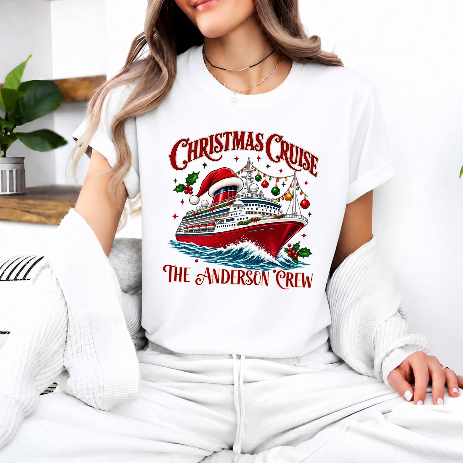 Custom Christmas Cruise Sweatshirt, Personalized Sleeve Vacation Outfit, Matching Family Trip Holiday Tee 1