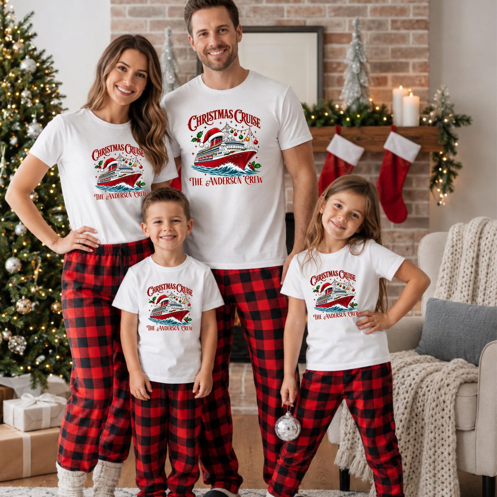 Custom Christmas Cruise Sweatshirt, Personalized Sleeve Vacation Outfit, Matching Family Trip Holiday Tee 2