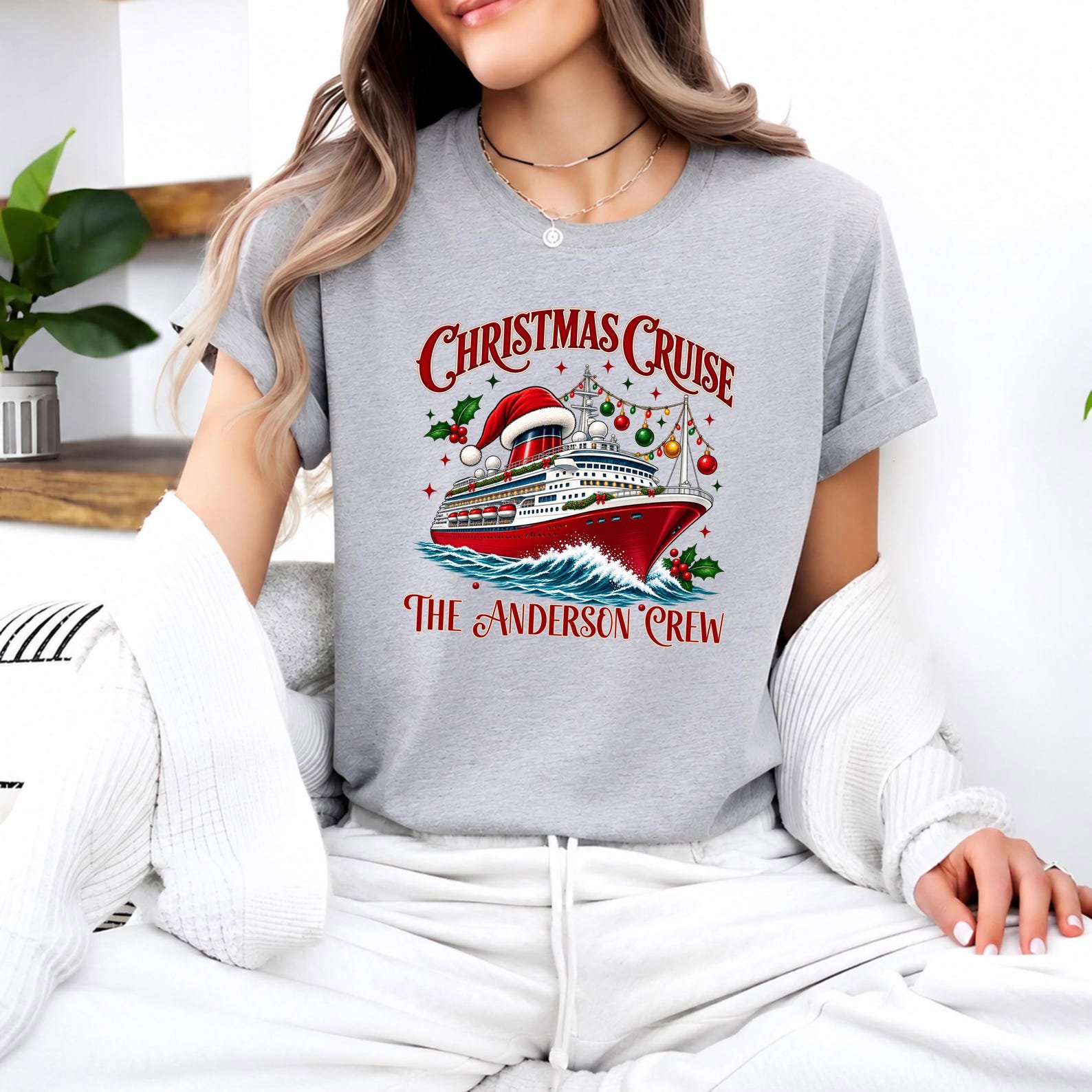 Custom Christmas Cruise Sweatshirt, Personalized Sleeve Vacation Outfit, Matching Family Trip Holiday Tee 6