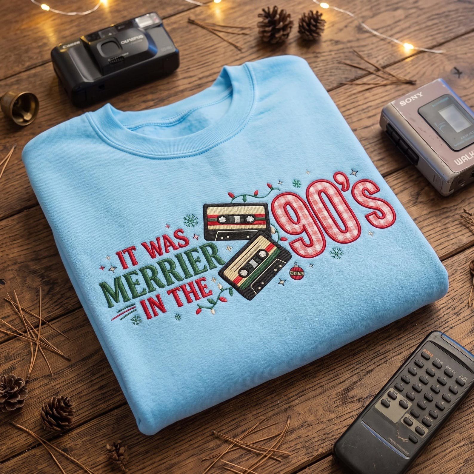 90s Christmas Embroidered Sweatshirt, It Was Merrier in the 90s Retro Cassette Design, Nostalgic Holiday Crewneck Gift 3