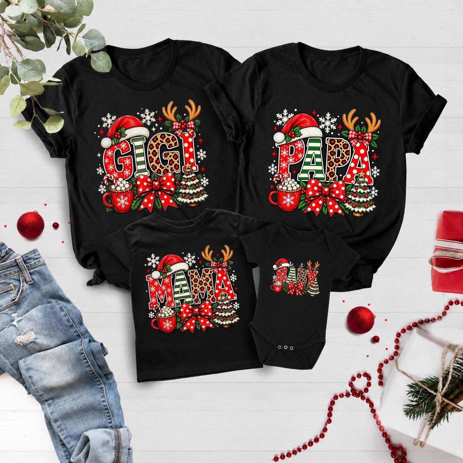 Matching Family Christmas Shirt, Mama Mimi Mini Daddy Group Holiday Pajama Apparel 1