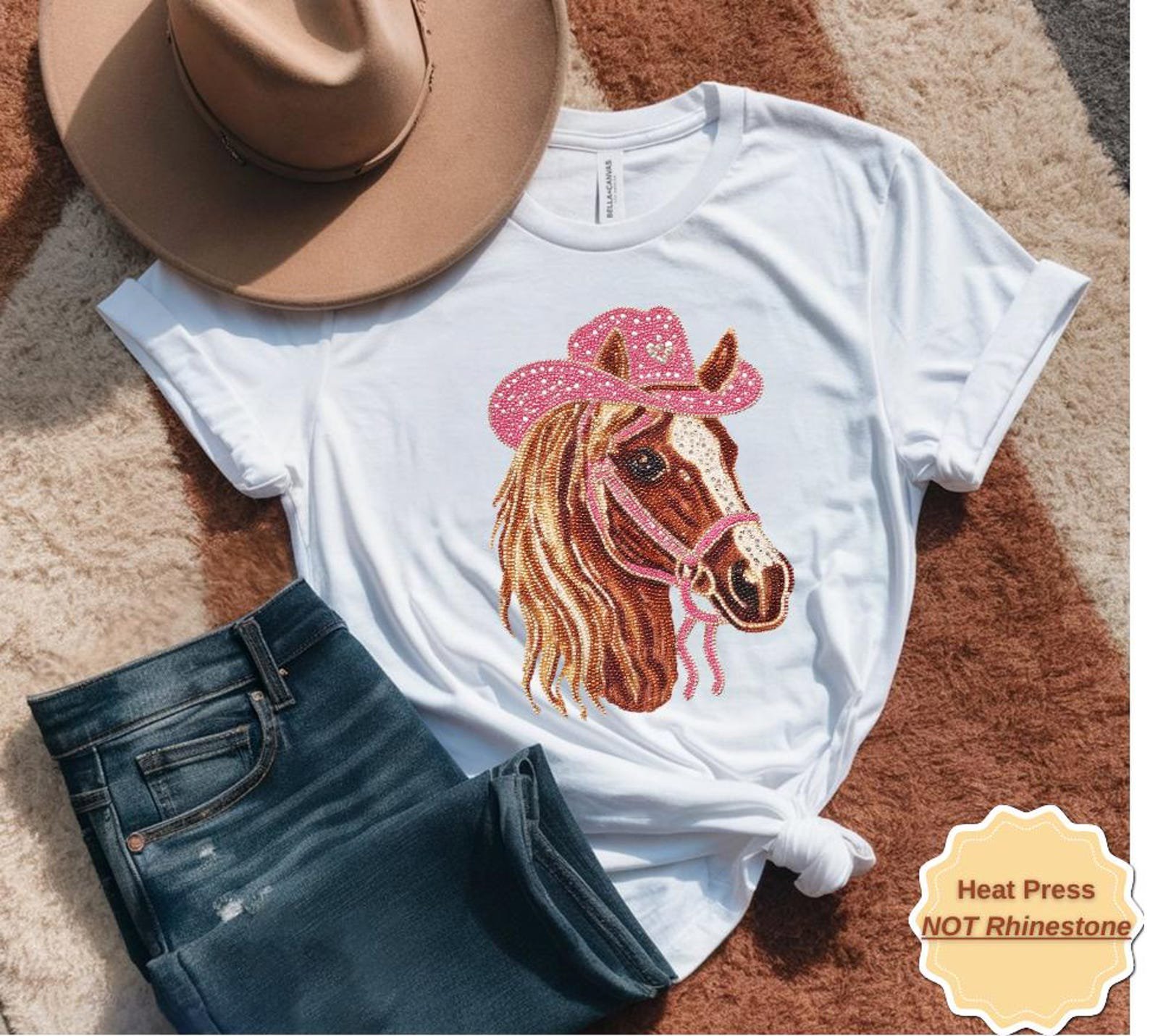Horse Cowgirl Shirt, Western Valentine Tee, Hand Drawn Rhinestone Style Design, Country Animal Lover Gift, Vintage Rustic Farmwear Top 1