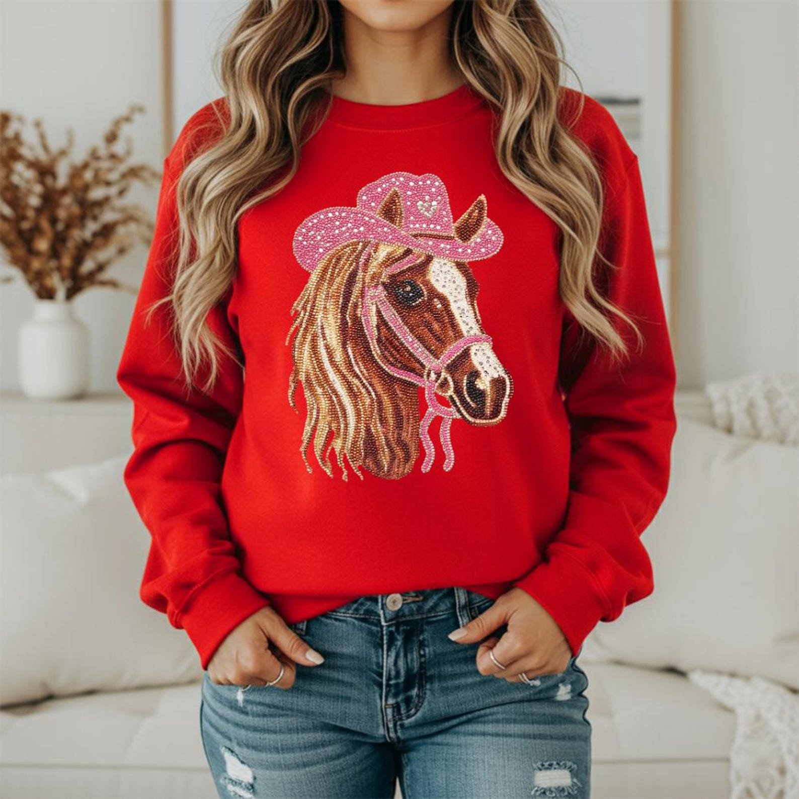 Horse Cowgirl Shirt, Western Valentine Tee, Hand Drawn Rhinestone Style Design, Country Animal Lover Gift, Vintage Rustic Farmwear Top 8