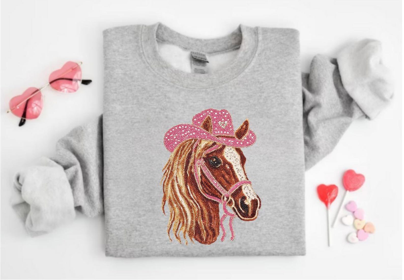 Horse Cowgirl Shirt, Western Valentine Tee, Hand Drawn Rhinestone Style Design, Country Animal Lover Gift, Vintage Rustic Farmwear Top 11