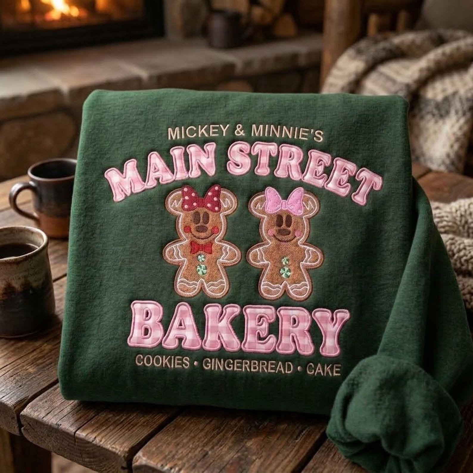 Gingerbread Mouse Applique Christmas Sweatshirt, Main Street Bakery Holiday Crewneck, Festive Cookie Baking Sweater 1