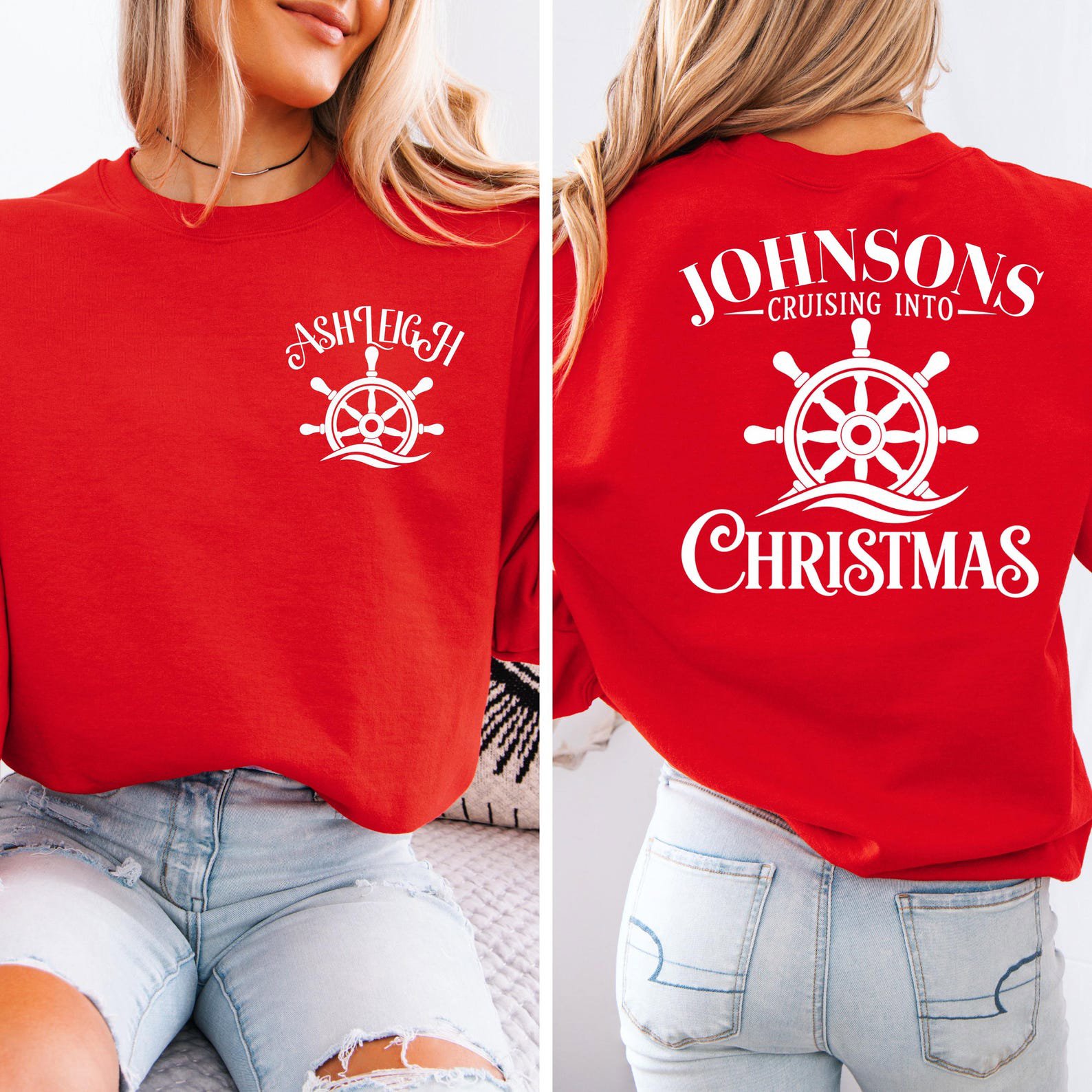 Custom Christmas Cruise Sweatshirt, Personalized Nautical Family Trip Matching Group Vacation Apparel 5
