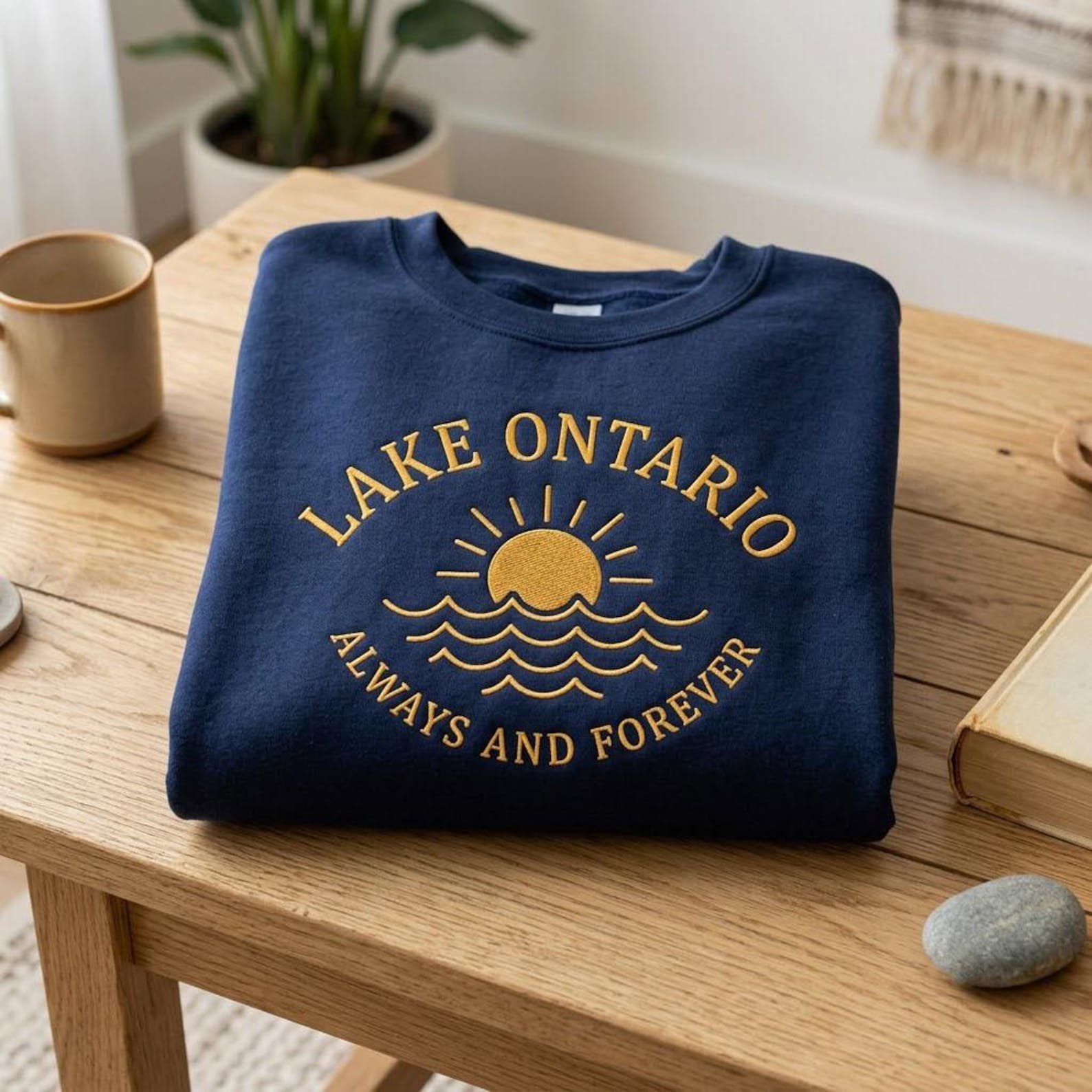 Lake Ontario Embroidered Sweatshirt, Always and Forever Lake Crewneck, Great Lakes Sunset Shirt, Lake Lover Vacation Gift 1