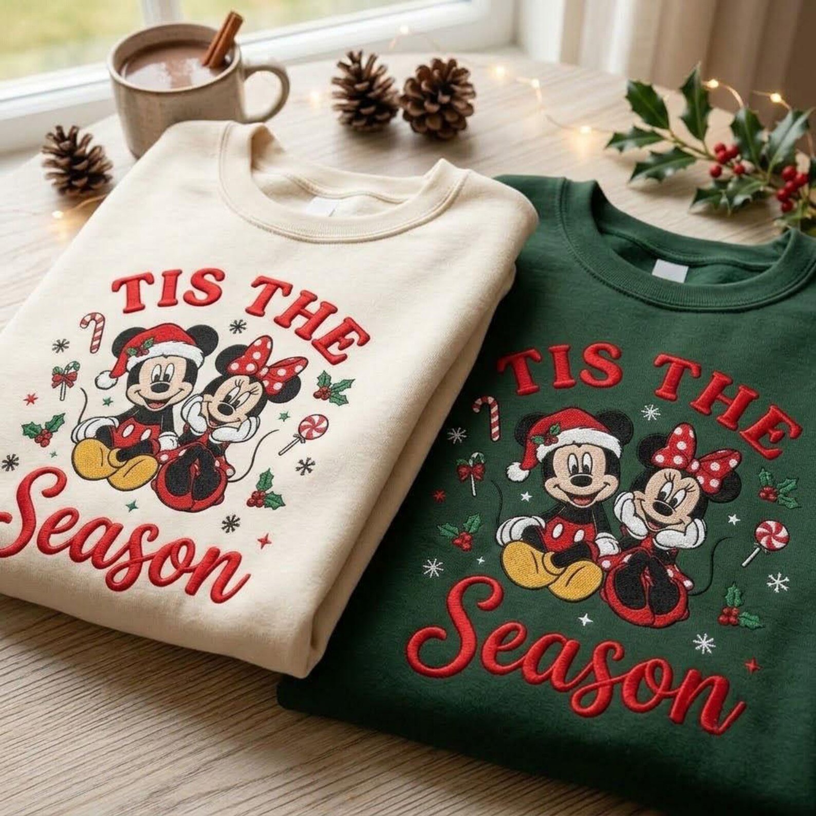 Christmas Mouse Couple Embroidered Sweatshirt, Tis The Season Holiday Crewneck, Festive Winter Matching Couple Gift 1