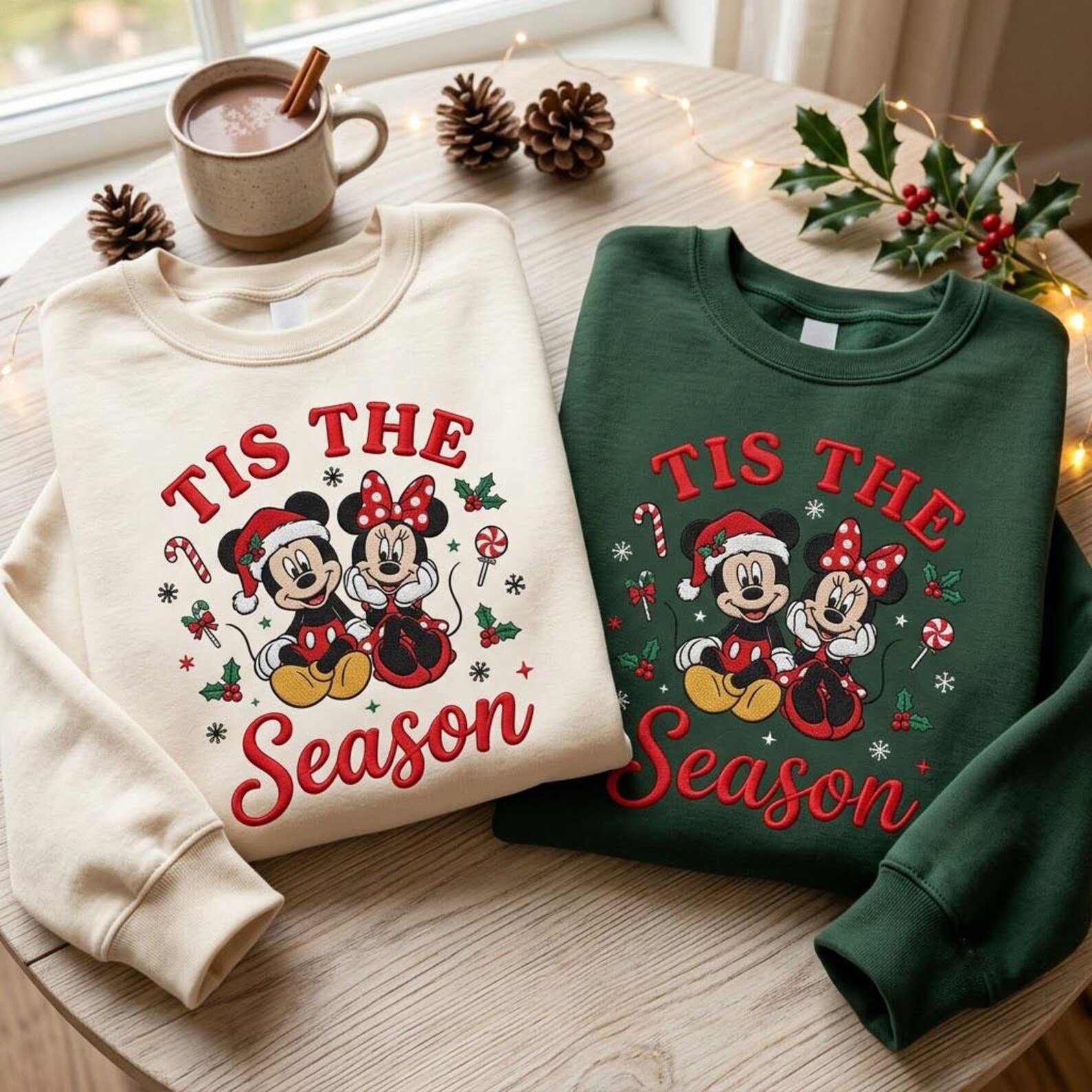 Christmas Mouse Couple Embroidered Sweatshirt, Tis The Season Holiday Crewneck, Festive Winter Matching Couple Gift 2