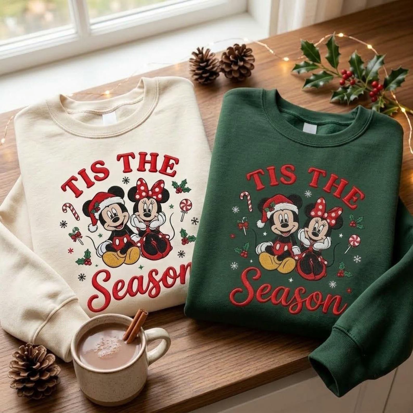 Christmas Mouse Couple Embroidered Sweatshirt, Tis The Season Holiday Crewneck, Festive Winter Matching Couple Gift 4